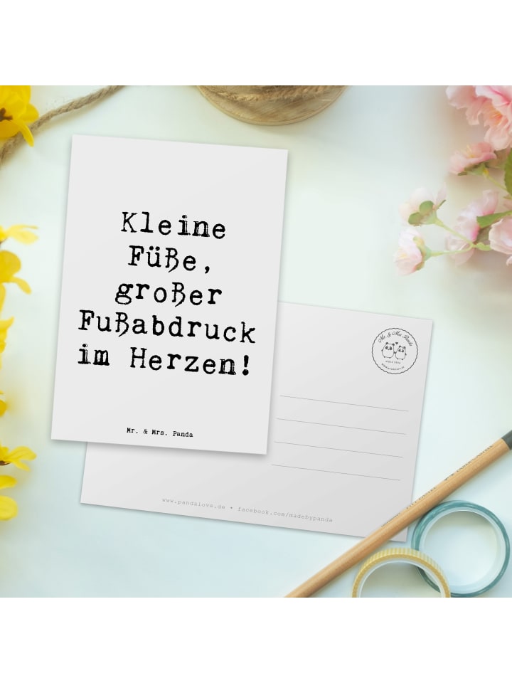 Mr. & Mrs. Panda Postkarte Kind Fußabdruck mit Spruch in Weiß günstig kaufen onesize