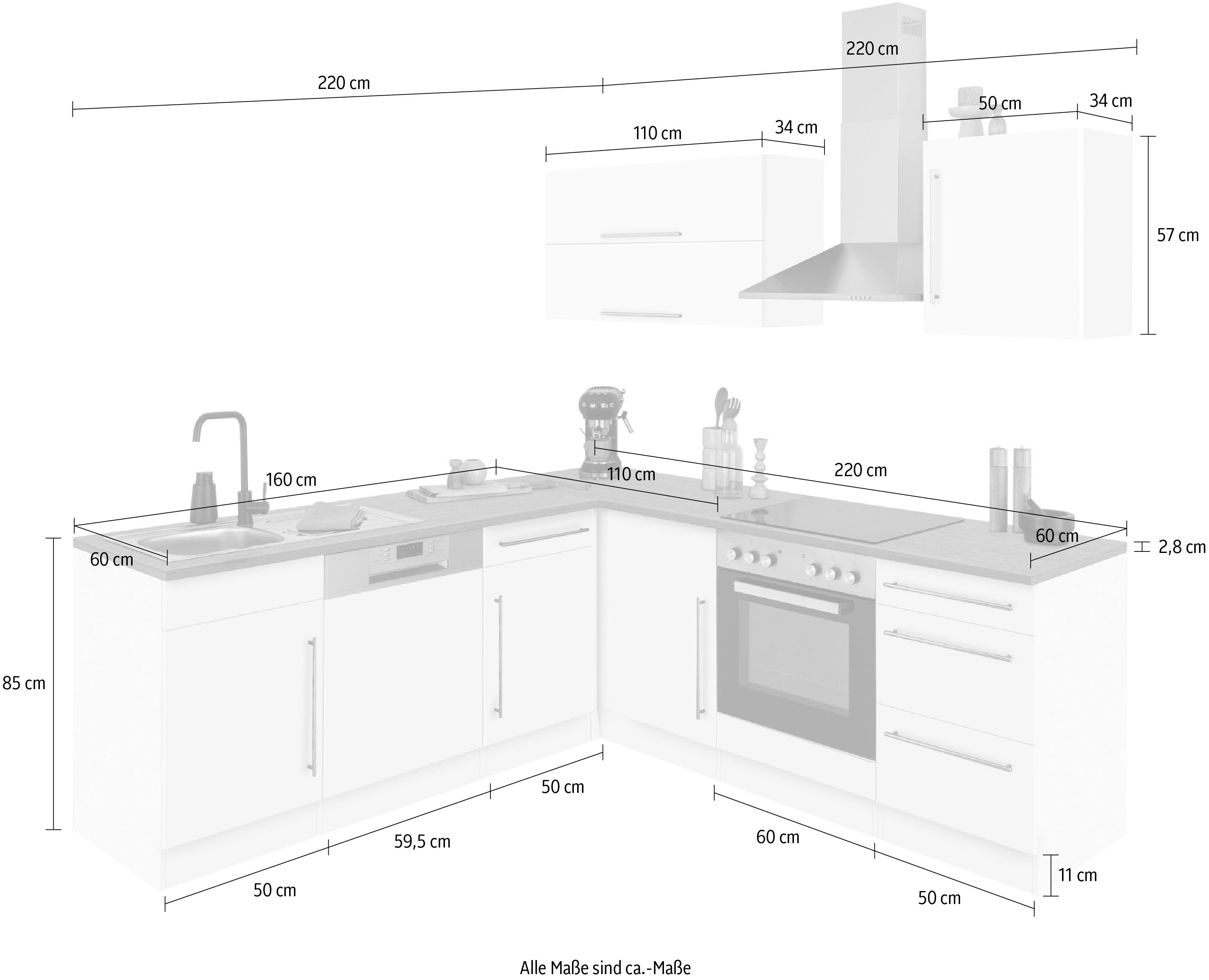 HELD MÖBEL Winkelküche Samos, mit E-Geräten, Stellbreite 220/220 cm