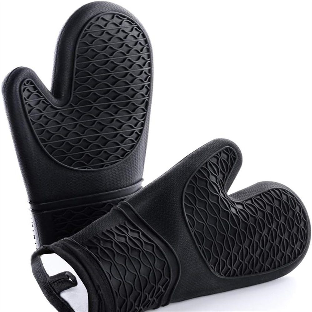 Runxizhou Topfhandschuhe Ofenhandschuhe Silikon, Topfhandschuhe Backhandschuhe(Schwarz)-2pcs, (2-tlg)