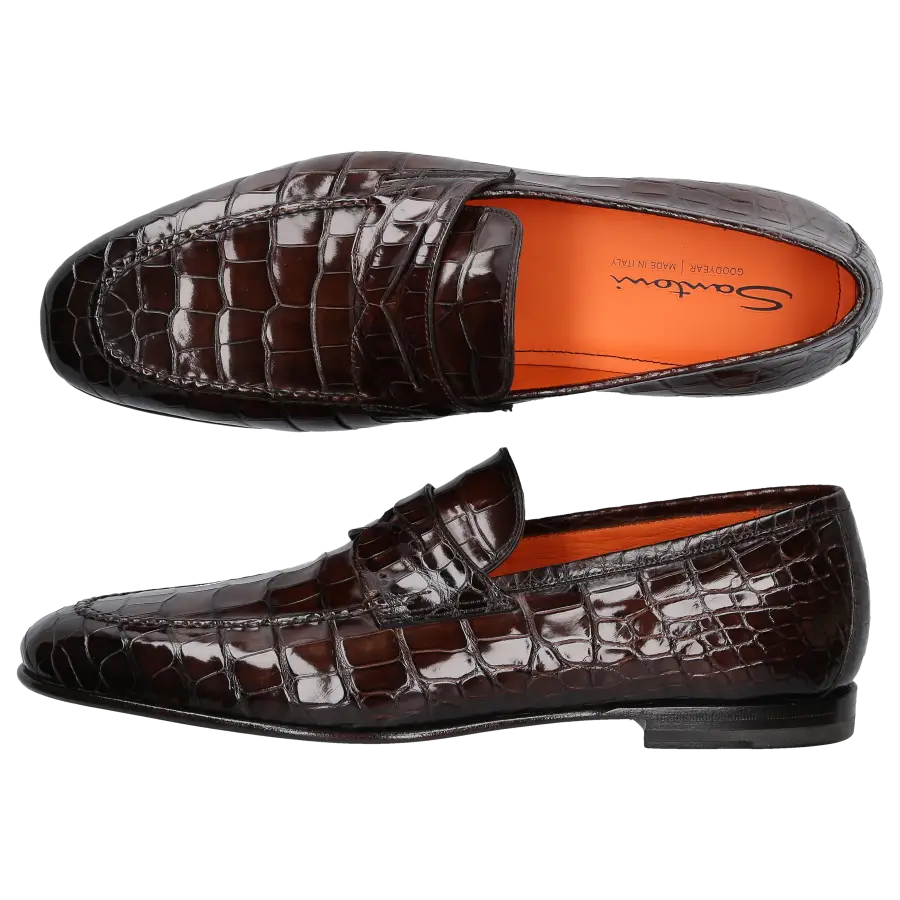 Santoni - Loafer 15609 Krokodilleder - braun