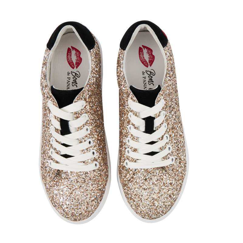 Baskets en cuir Simone glitter or rose
