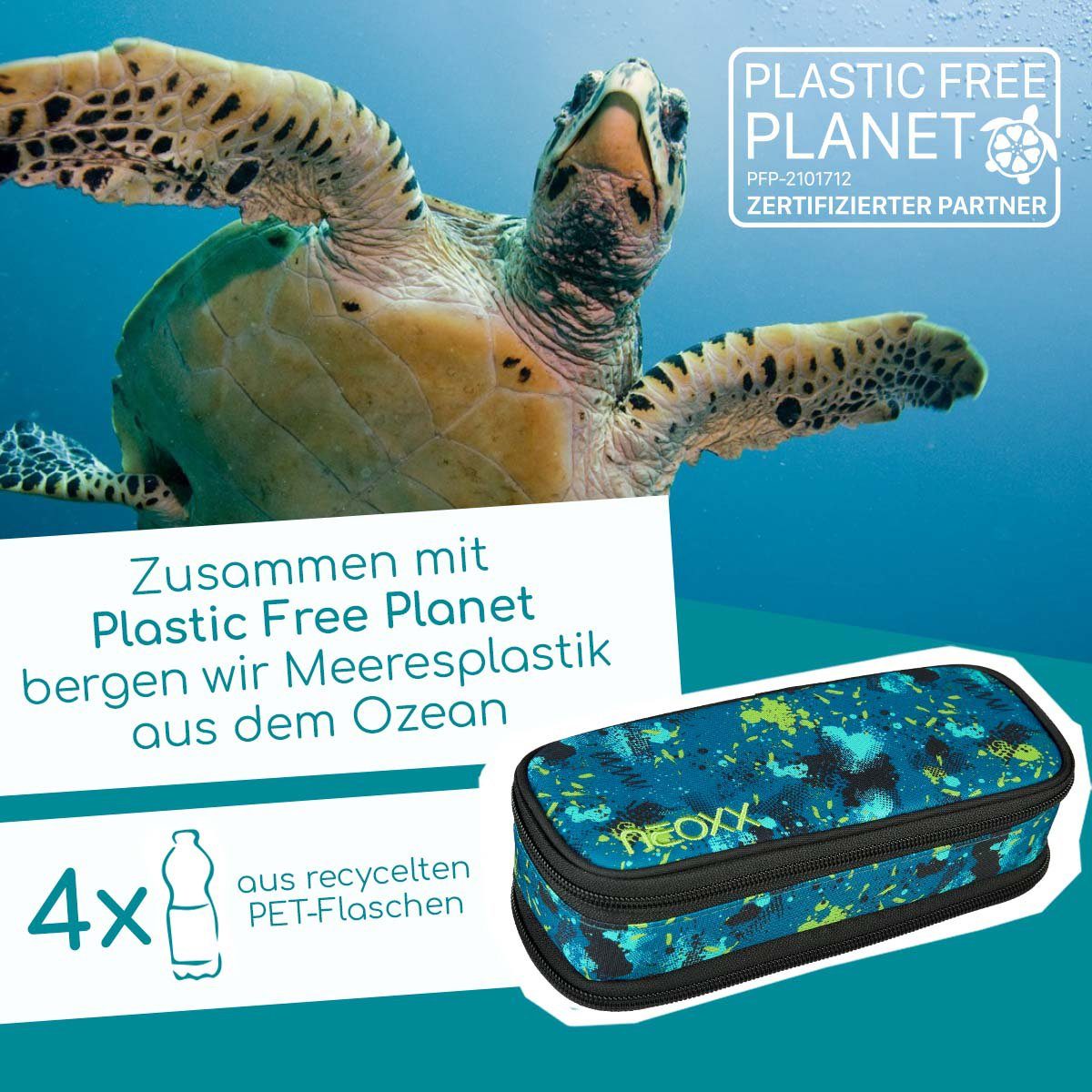 neoxx Schreibgeräteetui Catch, Petrol Extrem, aus recycelten PET-Flaschen
