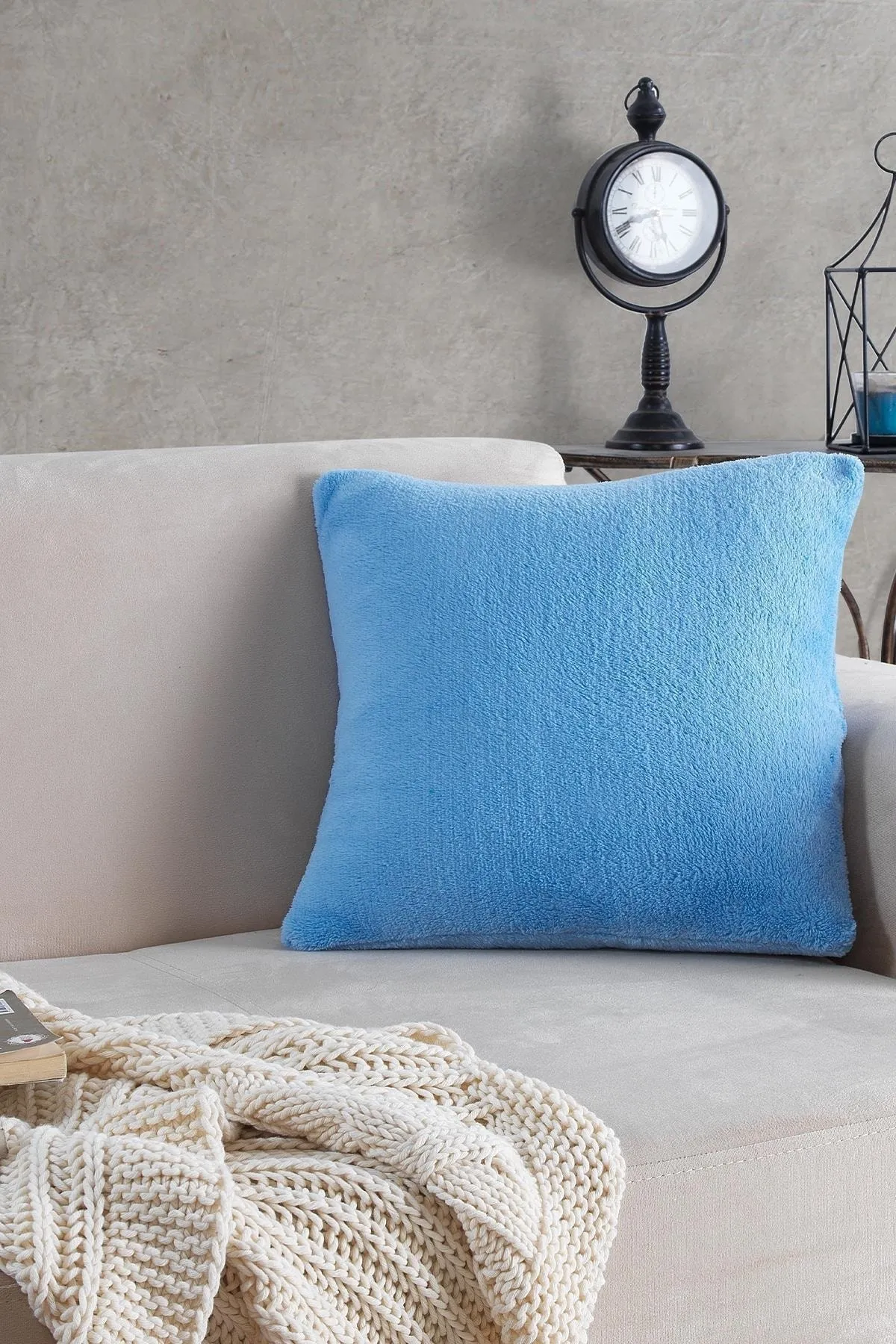 MaisonArt  Sofa | 1 Stück blauer Welsoft-Kissenbezug, 44 x 44 cm