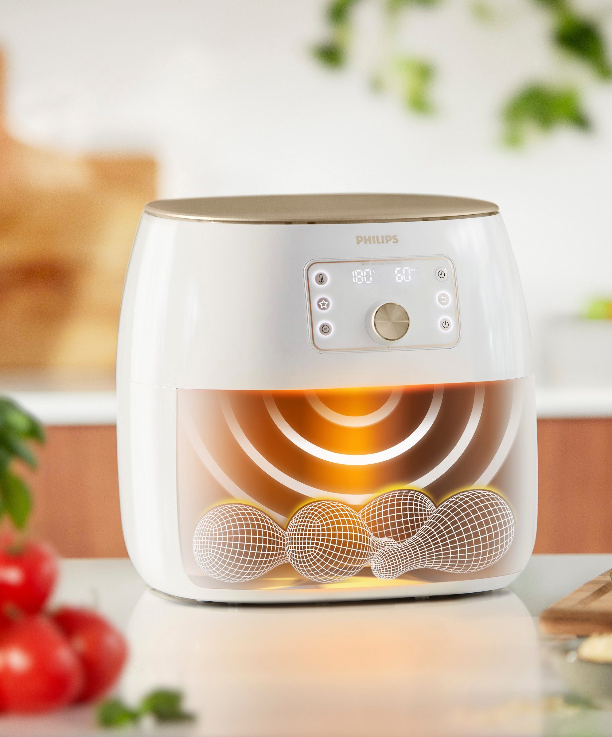 Philips Heißluftfritteuse HD9870/20 Airfryer Premium XXL, 2225 W, Smart Sensing Technologie Fassungsvermögen 1,4kg, weiß