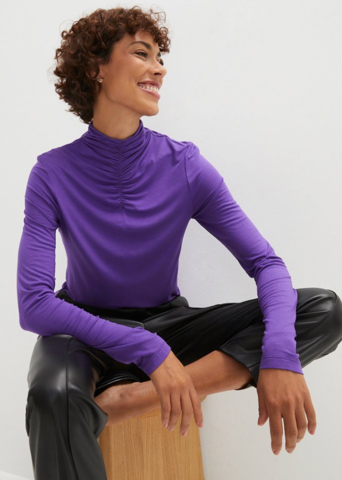 Langarmshirt mit gerafftem Stehkragen