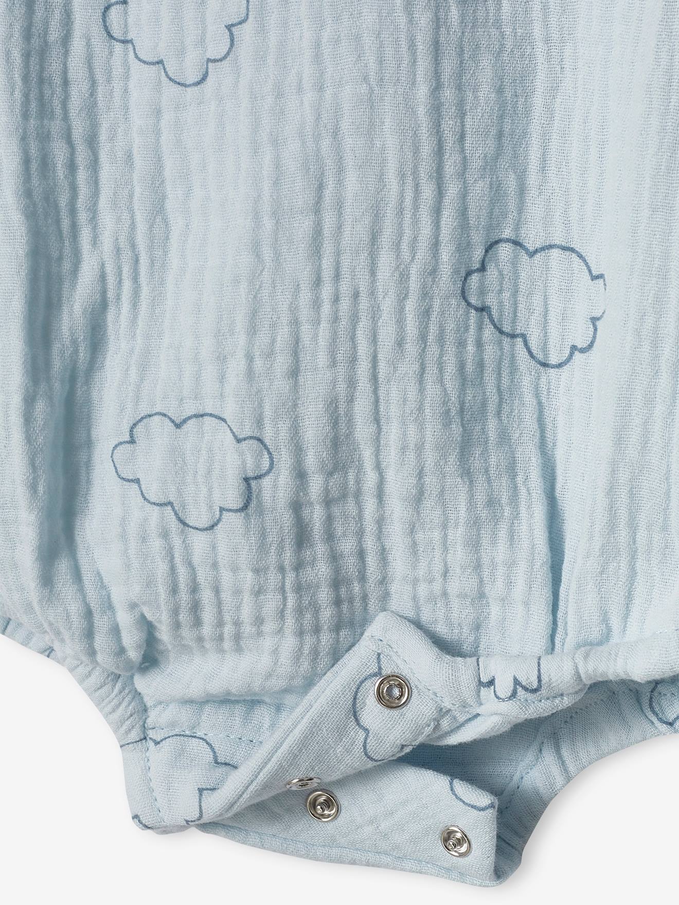 Body nuages en gaze de coton bébé naissance manches longues bleu ciel