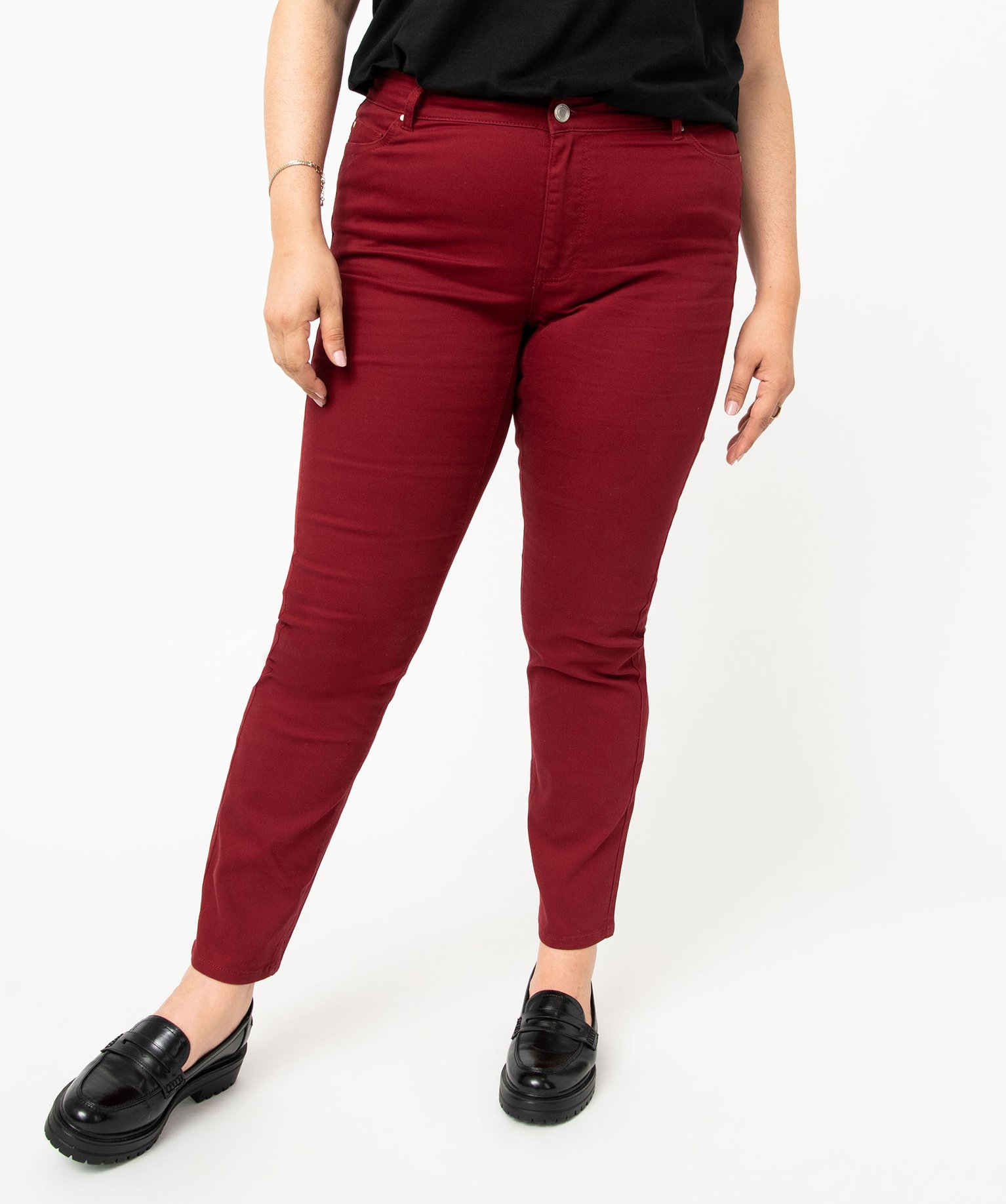 Pantalon femme grande taille coupe Regular rouge fonce | GEMO