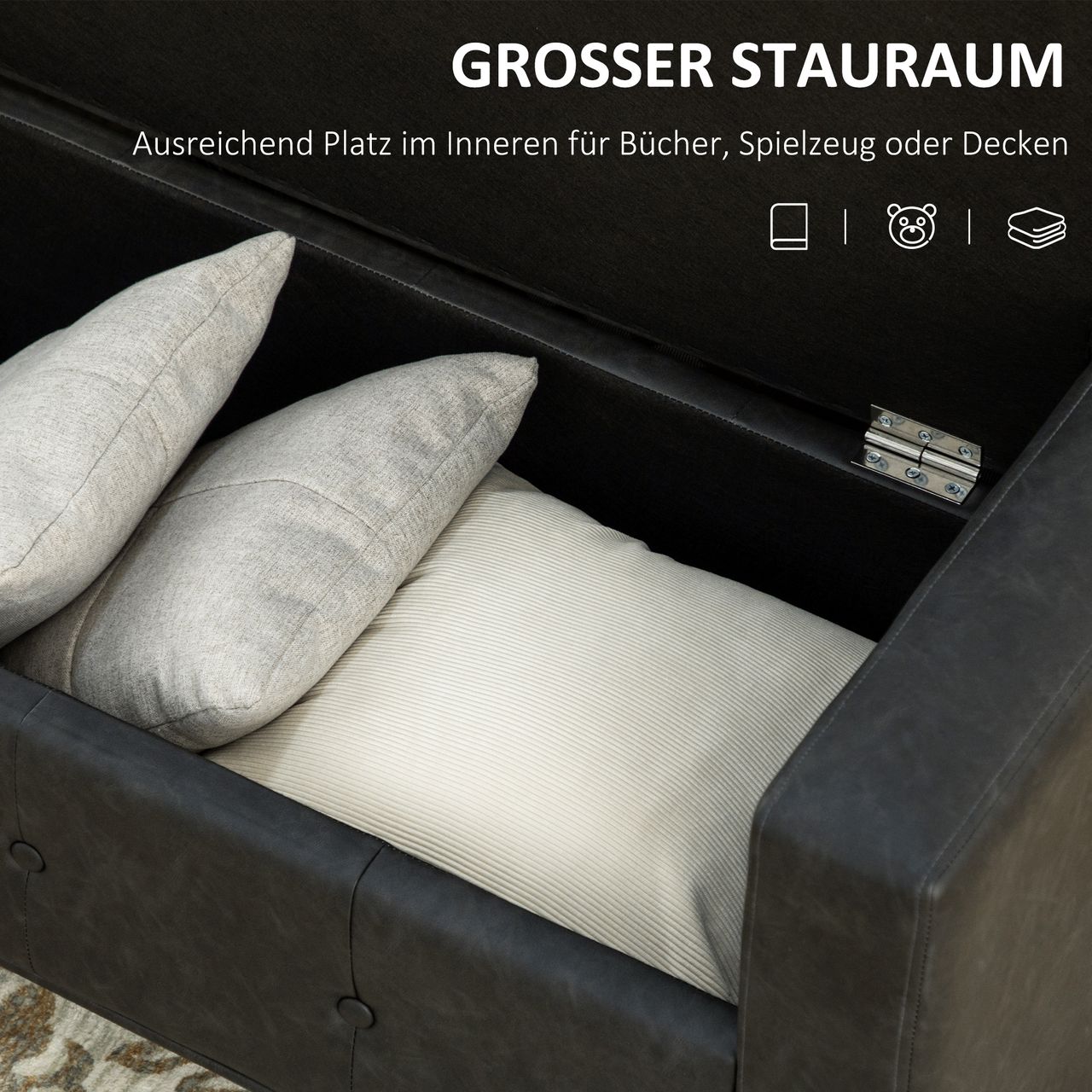 HOMCOM Sitzbank mit Stauraum, Sitztruhe mit Soft-Close-Scharniere PU Grau