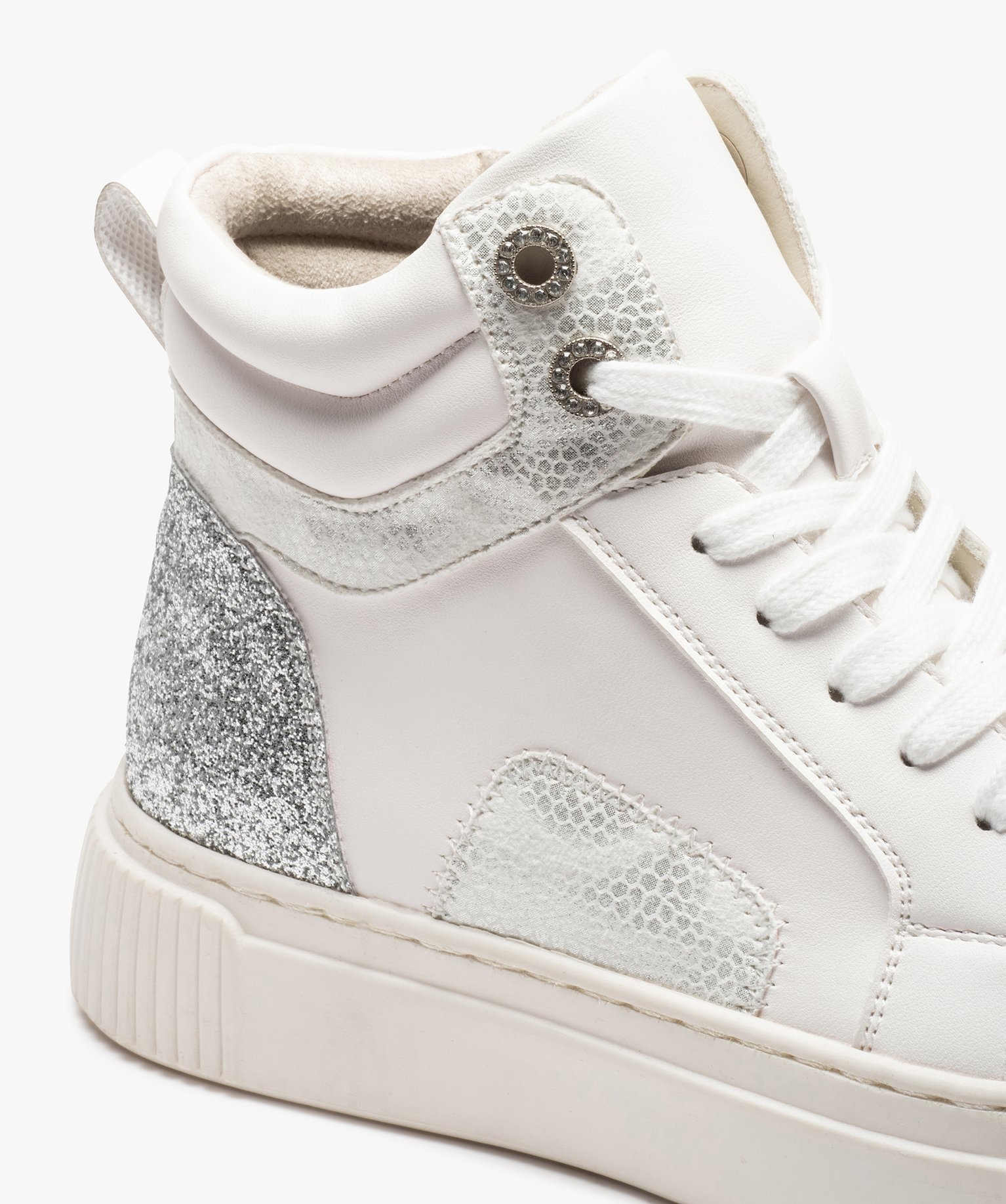 Baskets femme mid-cut à détails brillants fermeture zip blanc | GEMO