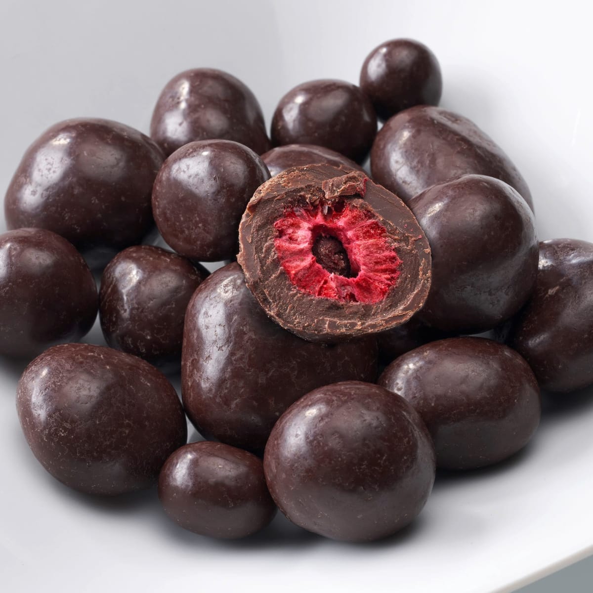 schokolierte Himbeeren in Zartbitter, 50 g