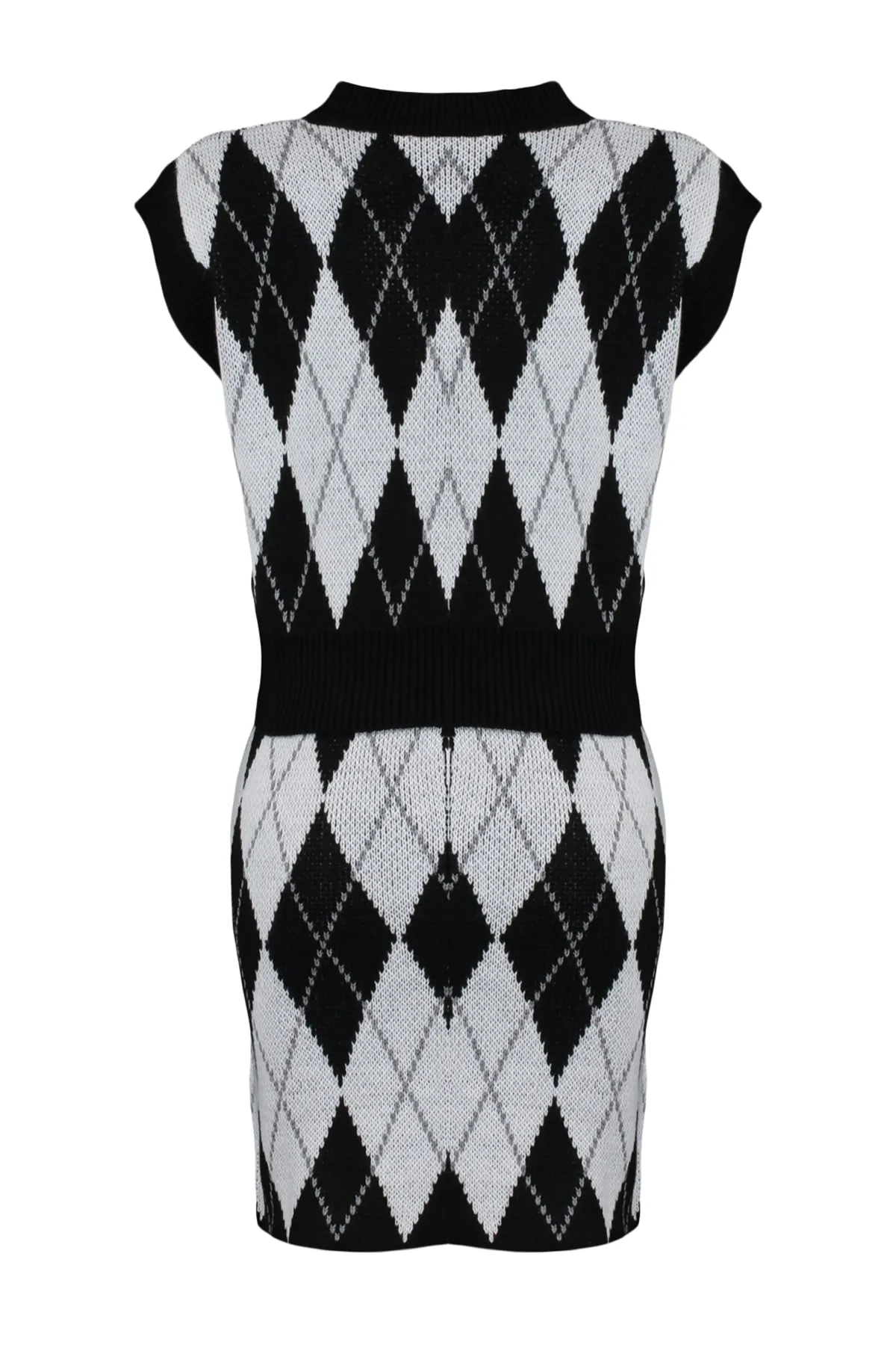 Trendyol Collection  Schwarzes, kurzes Strickoberteil und -unterteil im gleichen Muster TWOAW23AU00085