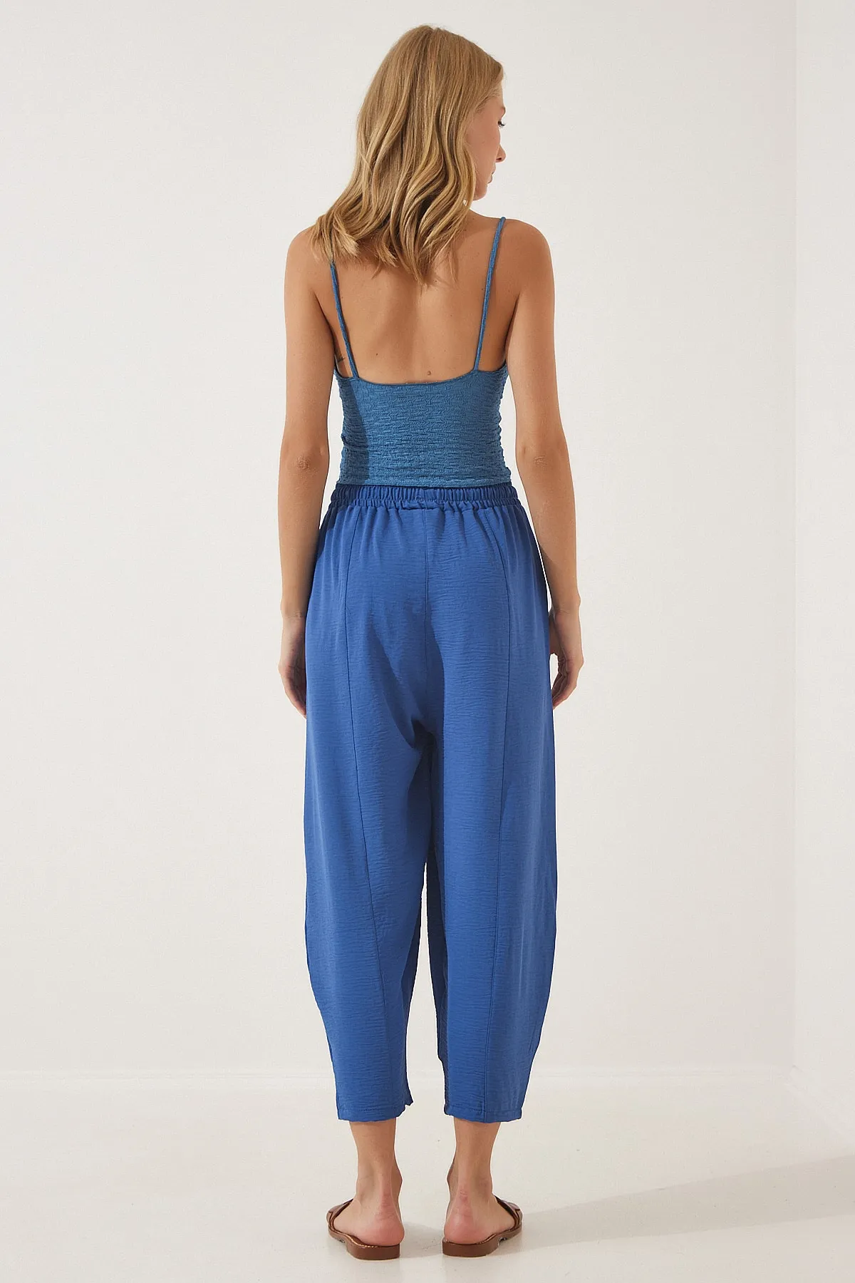 Happiness İstanbul  Damen-Shalwar-Hose aus indigoblauem Leinen CI00036