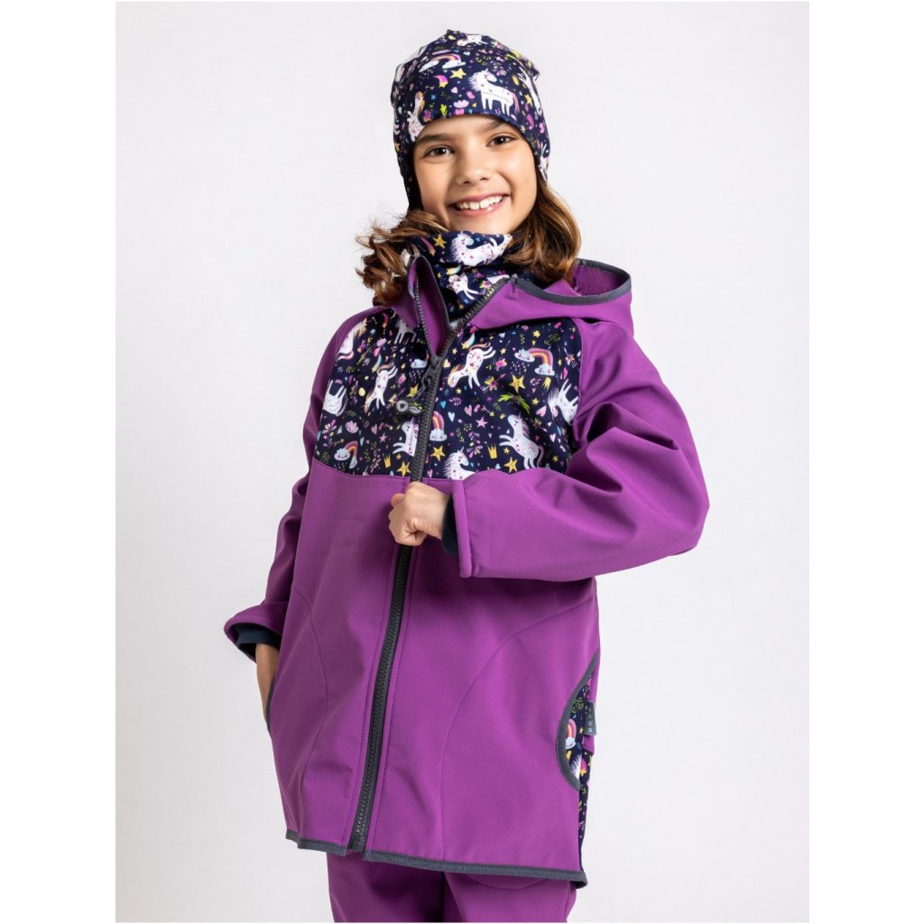Unuo Kinder-Softshelljacke mit Fleece Einhörner Brombeere