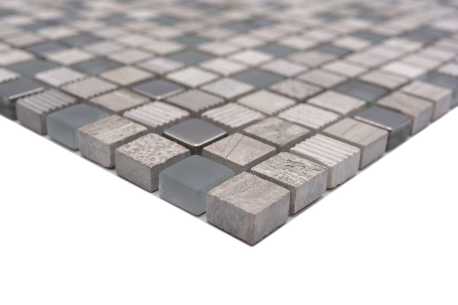 Mosani Mosaikfliesen Glasmosaik Naturstein Mosai hellgrau silber matt / 10 Matten