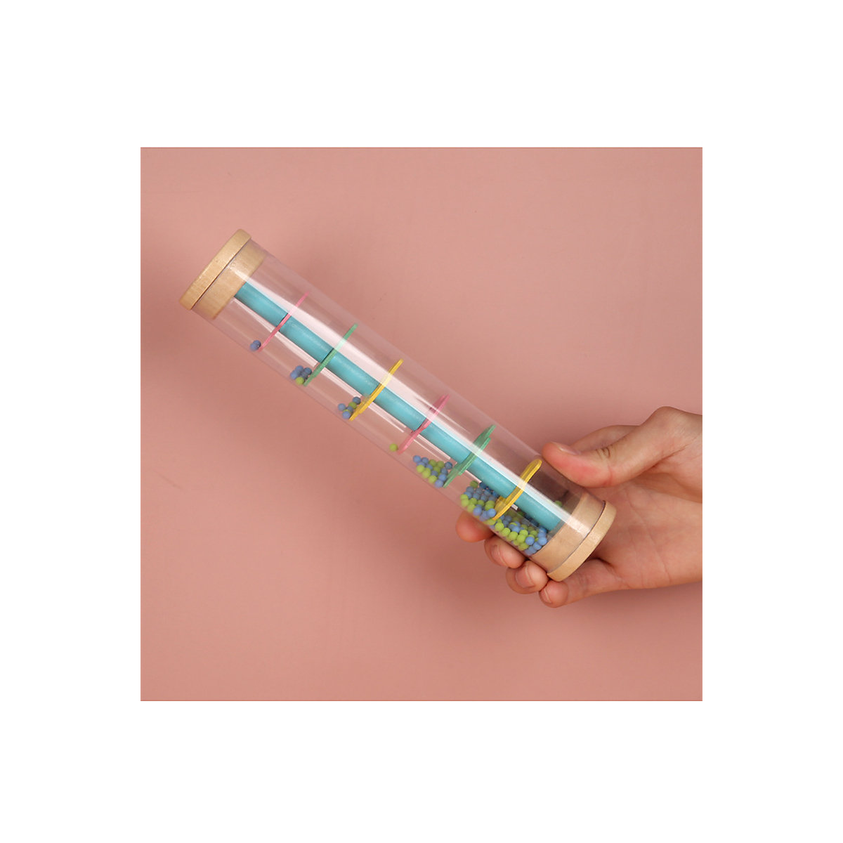 1PCS Rain Sound Tube Musik Früherziehung Musikinstrument Spielzeug 1PCS Regenbogenstab aus Holz für Kinder, simuliert Regengeräusche, Sanduhr-Quietscher Rhythmusinstrumente