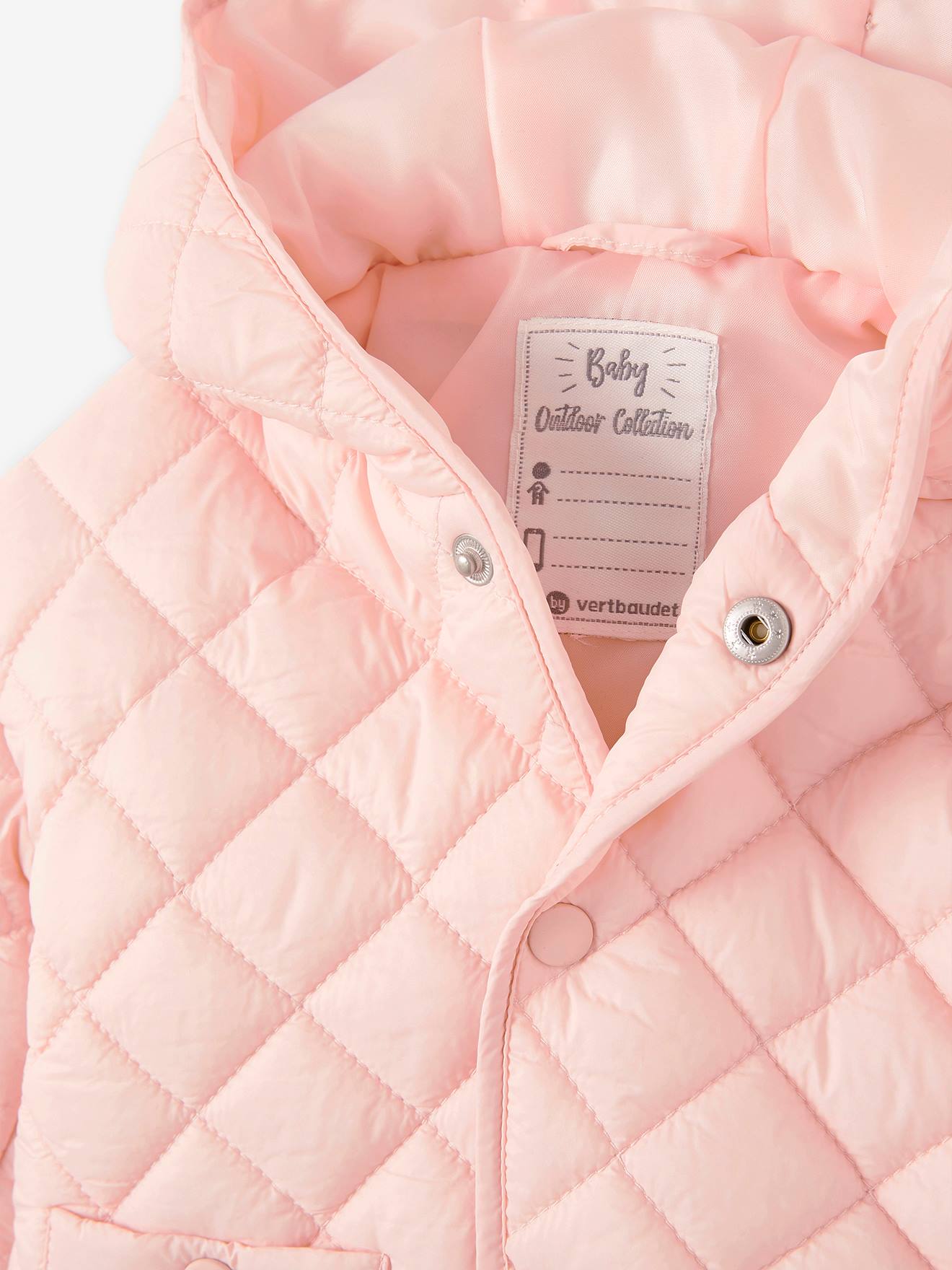 Doudoune matelassée bébé avec capuche rose grisé