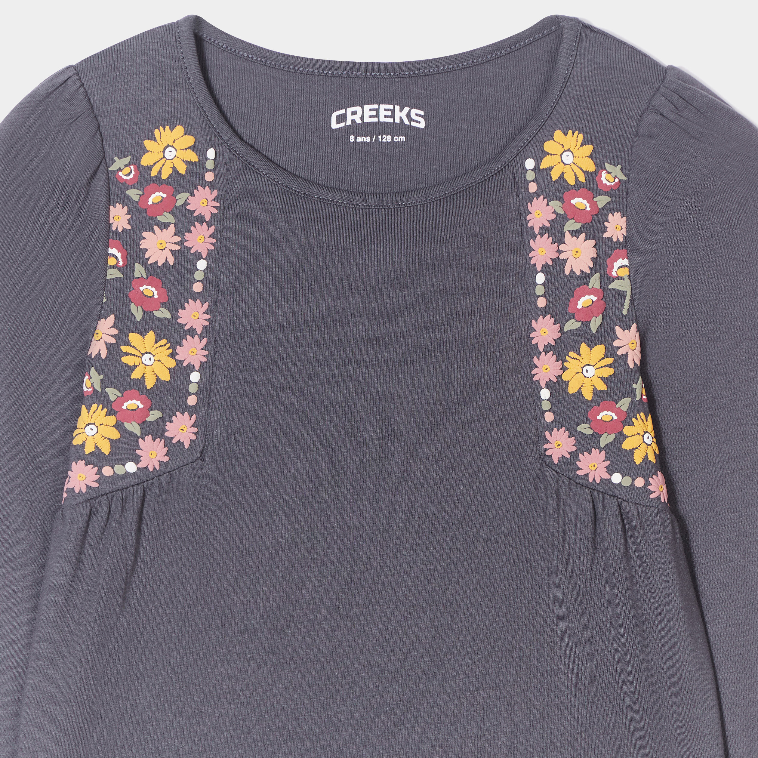 T-shirt droit avec empiècements Creeks gris foncé fille | La Halle