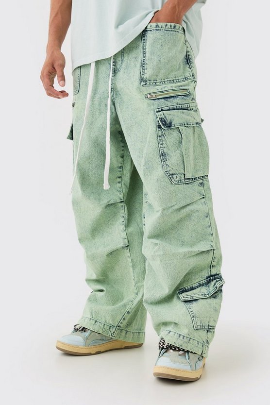 Parachute Cargo-Jeans mit elastischem Bund und Acid-Waschung