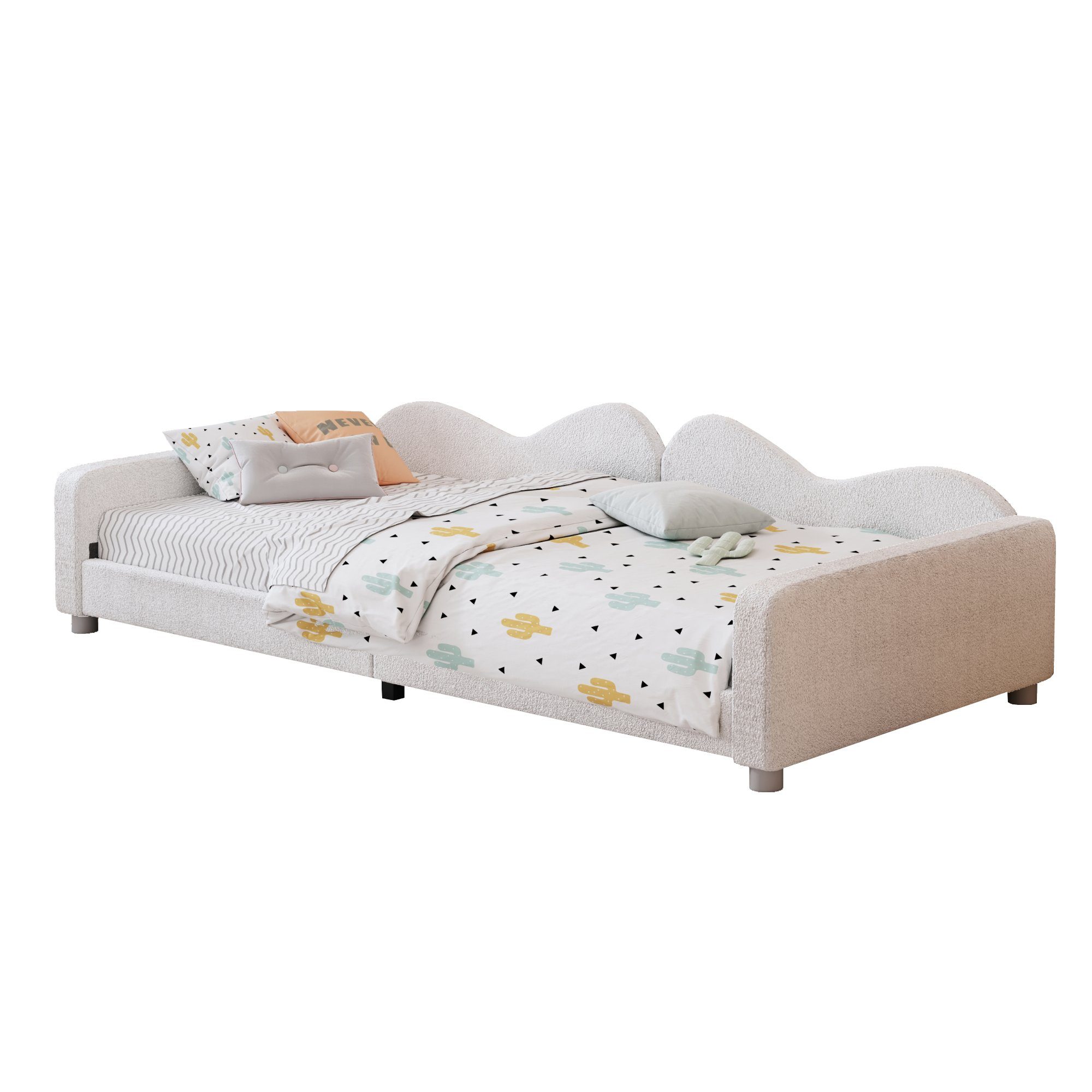 HAUSS SPLOE Polsterbett Tagesbett Polsterbett Kinderbett Schlafsofa (mit Rückenlehne und Armlehnen, 90x200 cm Bettgestell Teddystoff Multifunktionales weiches Bett), ohne Matratze
