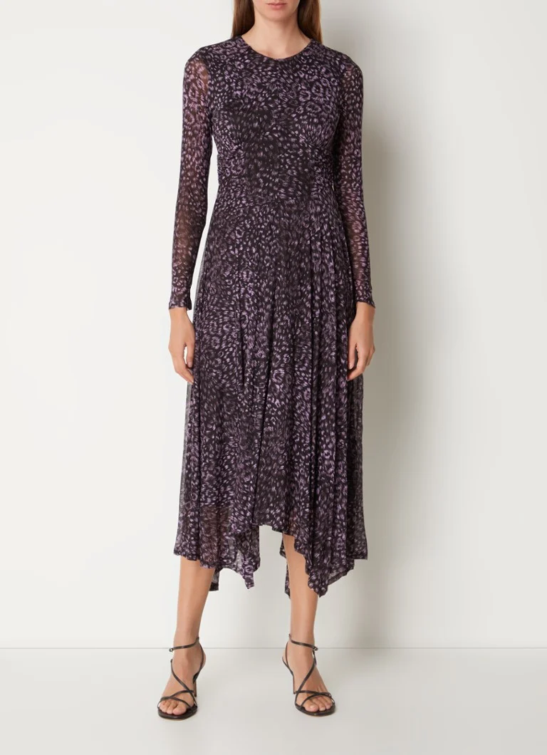 Whistles Mesh midi dress with asymmetrical hem and ruffles