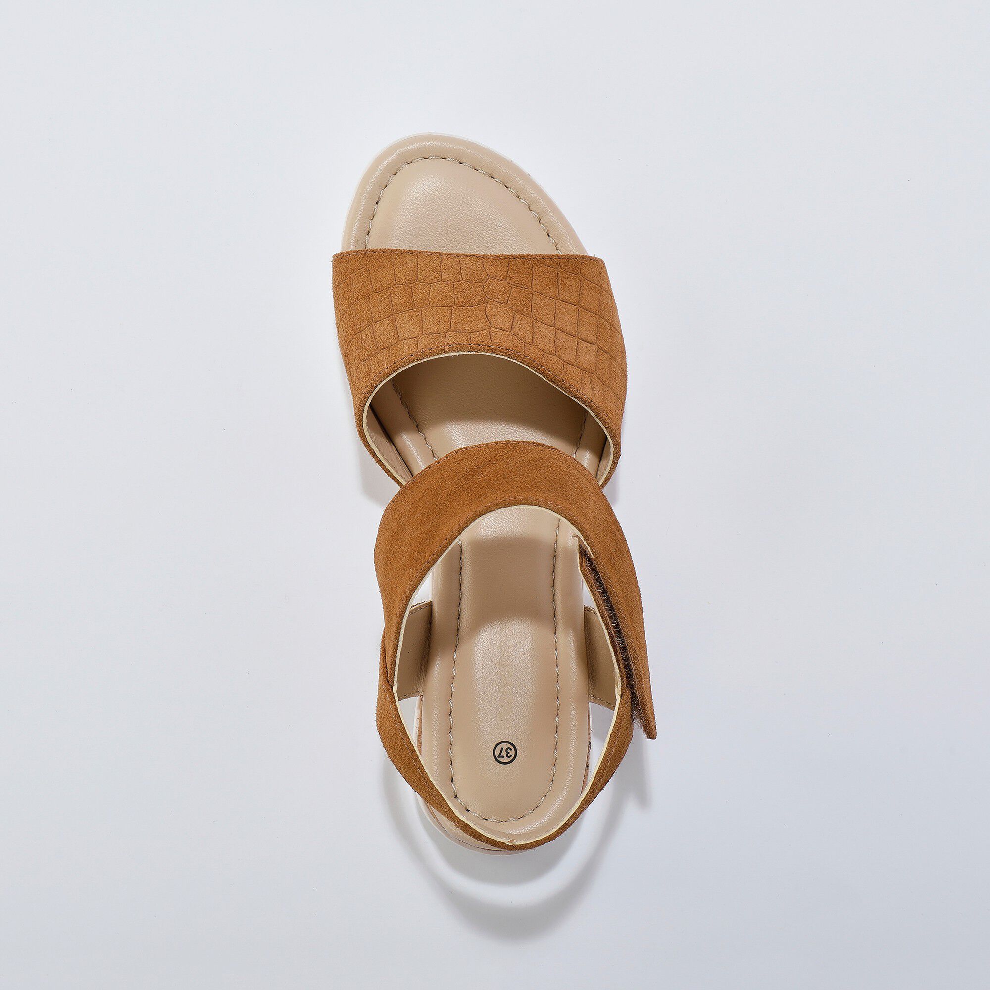 Sandales compensées cuir effet croco