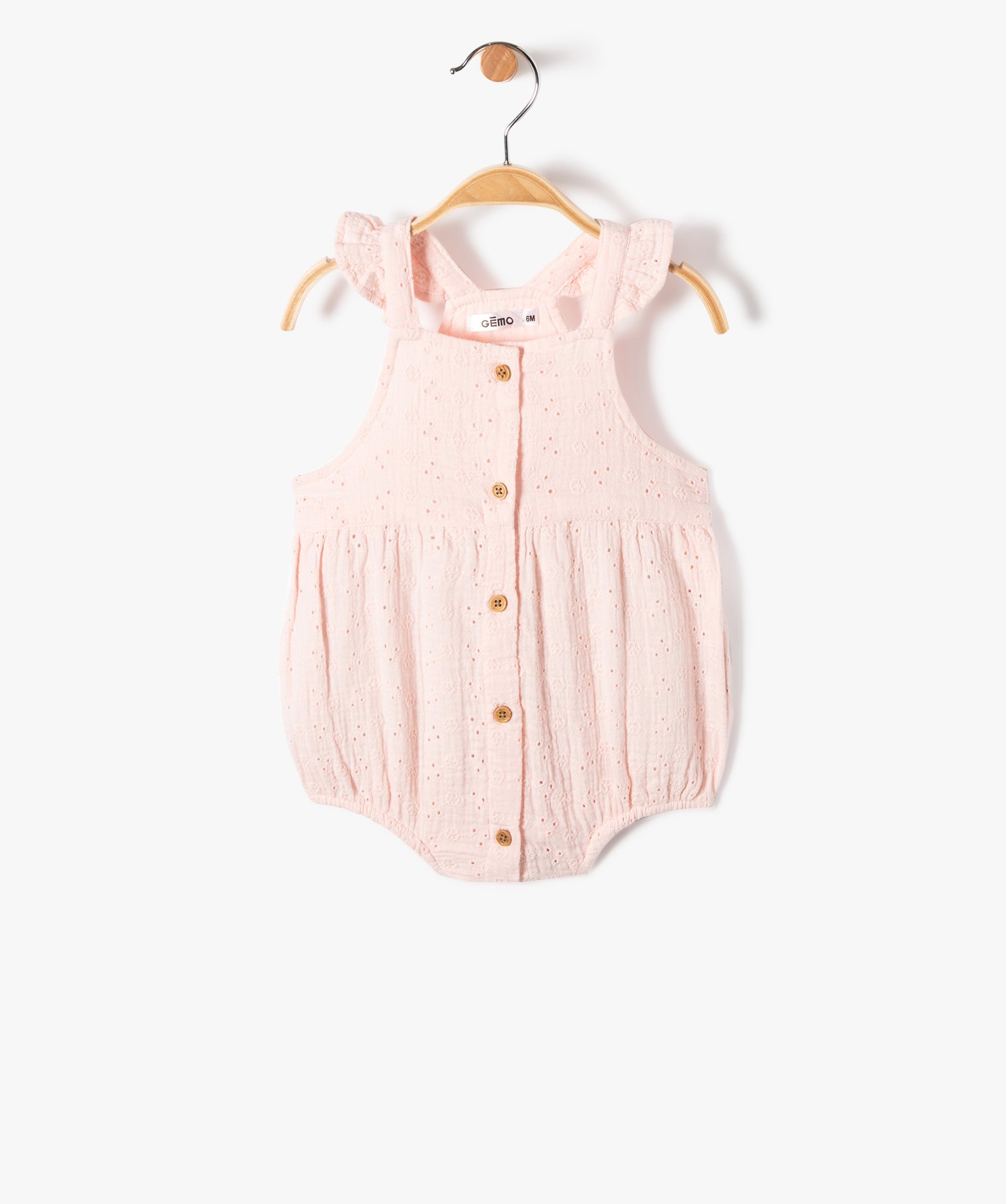 Combishort bébé à bretelles forme barboteuse en dentelle ... rose | GEMO