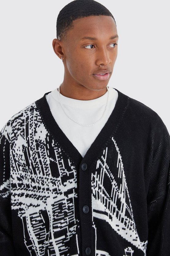 Kastiger Oversize Cardigan mit Print
