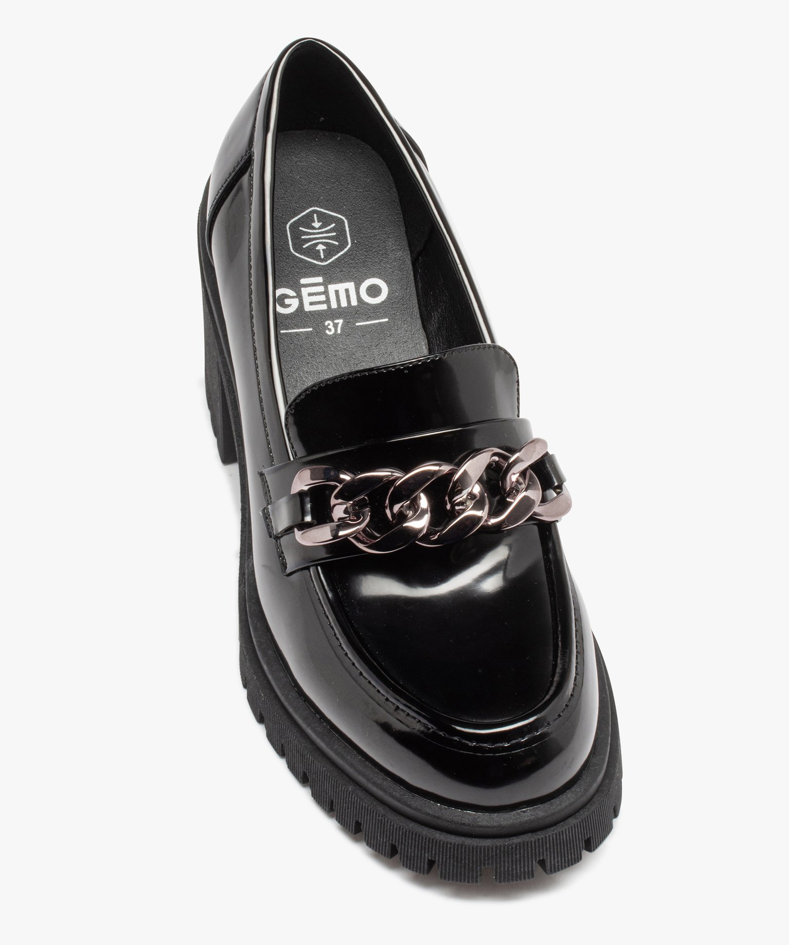 Mocassins femme unis dessus vernis avec talon carré et seme... noir | GEMO