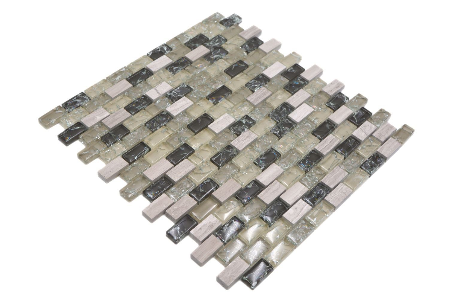 Mosani Mosaikfliesen Glasmosaik Naturstein Mosaik graugrün glänzend / 10 Matten