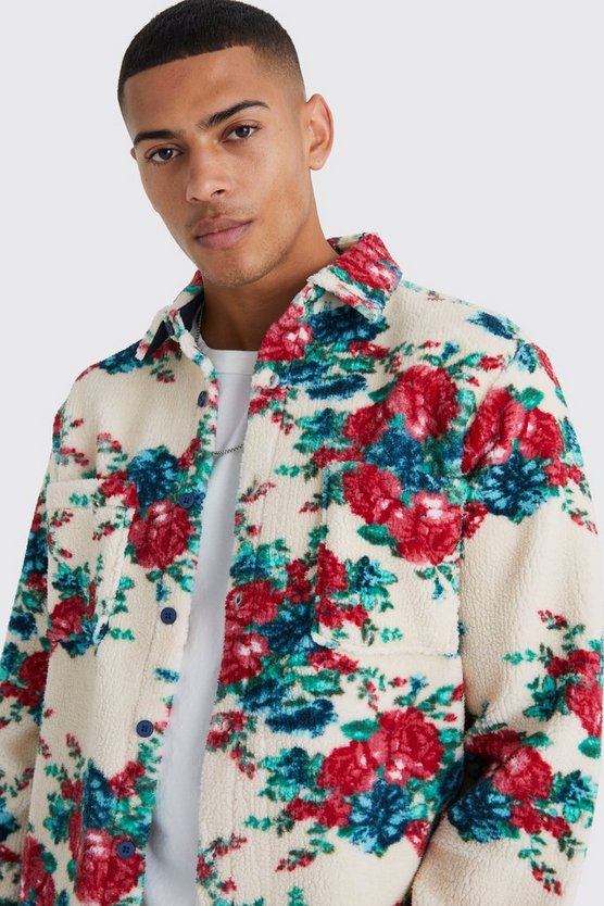 Florales Borg-Overshirt mit Taschen
