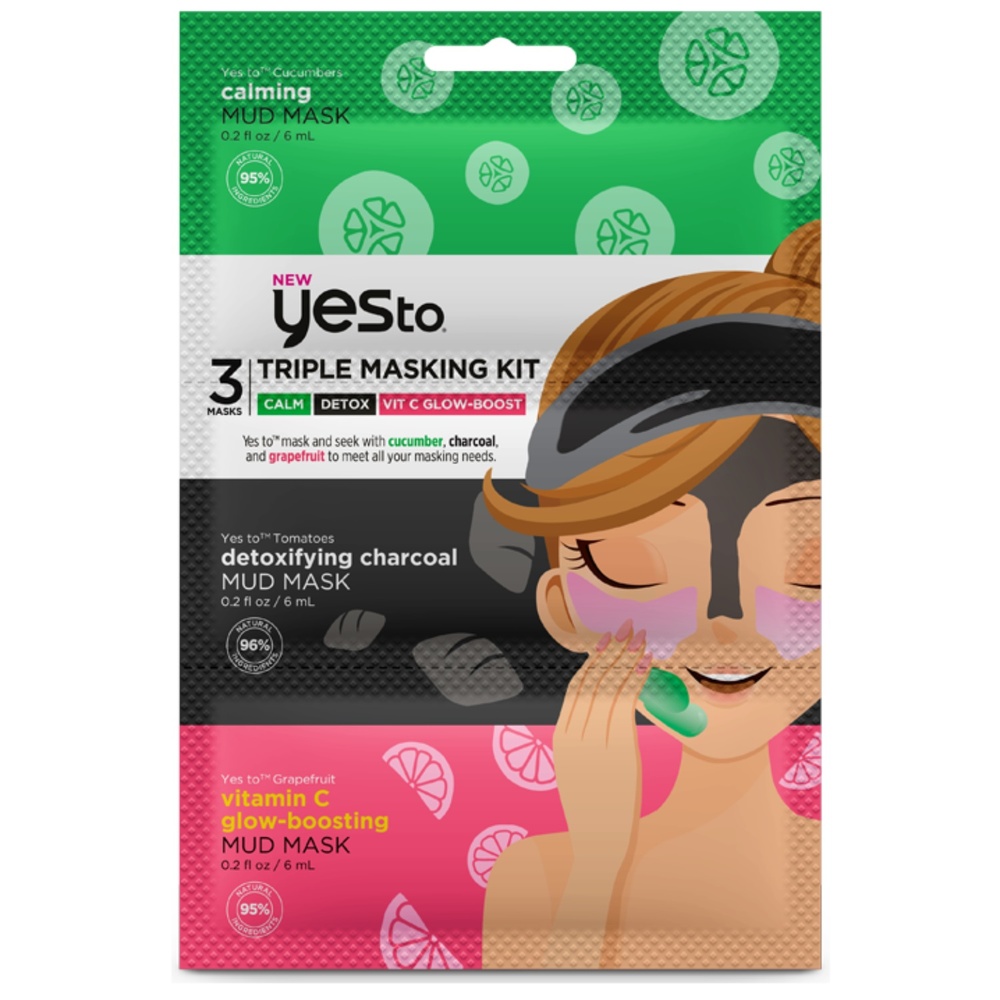 Yes To Masque 3 étapes à usage unique noix de concombre - charbon - pamplemousse Masque visage