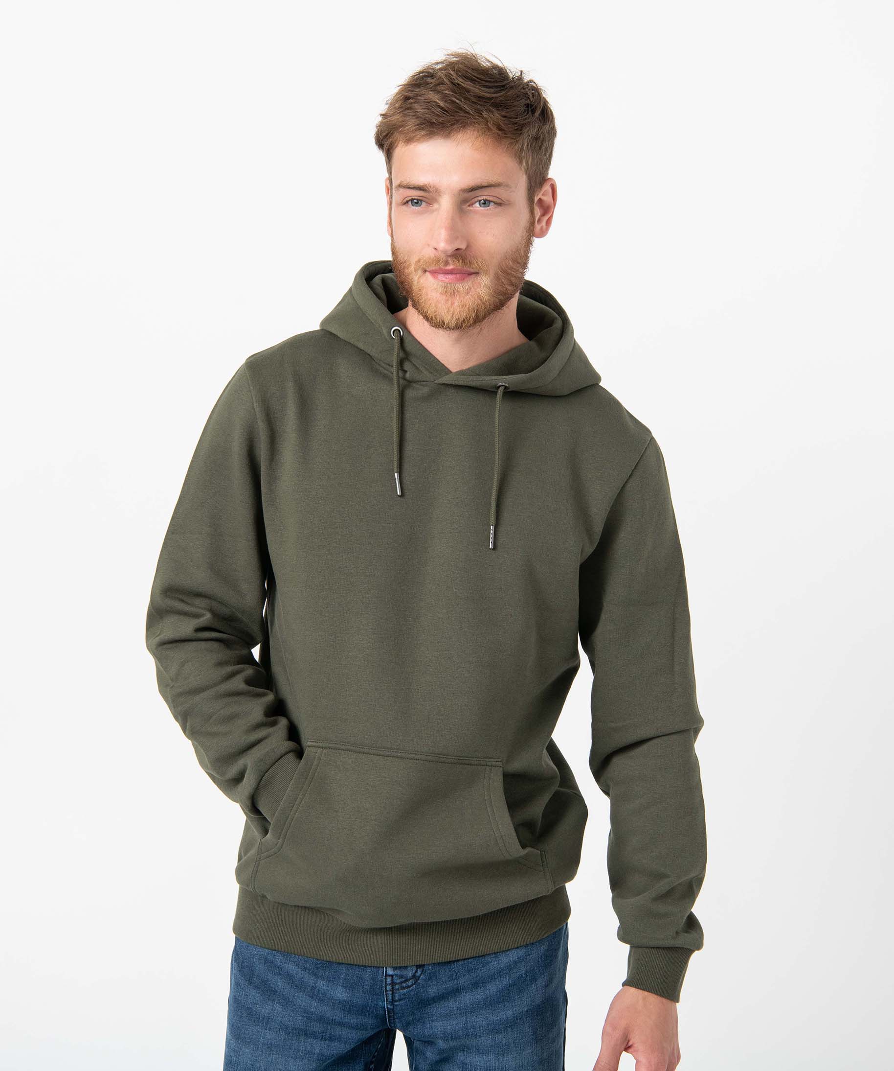 Sweat homme molletonné à capuche kaki | GEMO