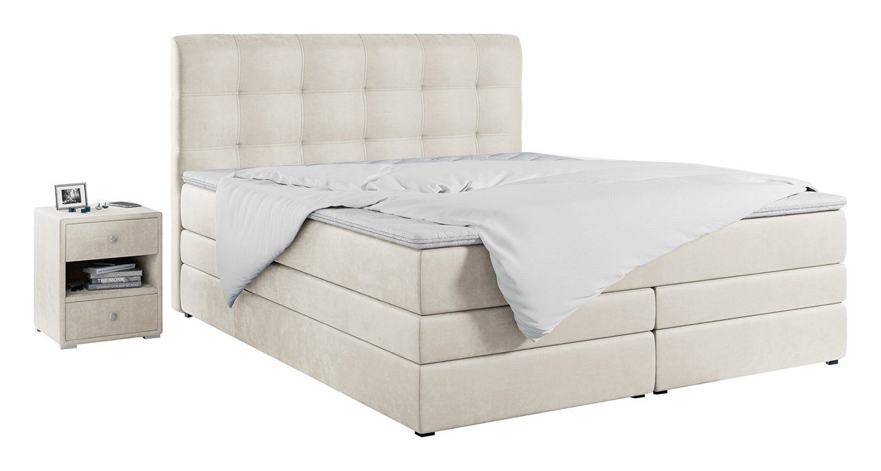 MKS MÖBEL Boxspringbett ERNI KING, Polsterbett mit Bettkasten und Zwei Matratzen - Stauraumbett