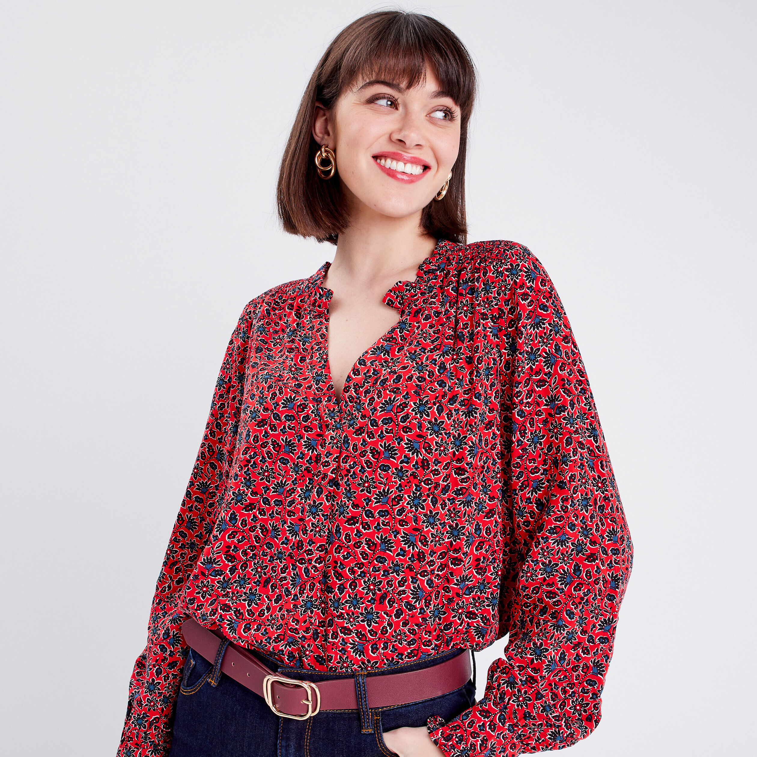 Blouse manches longues rouge femme | Cache Cache