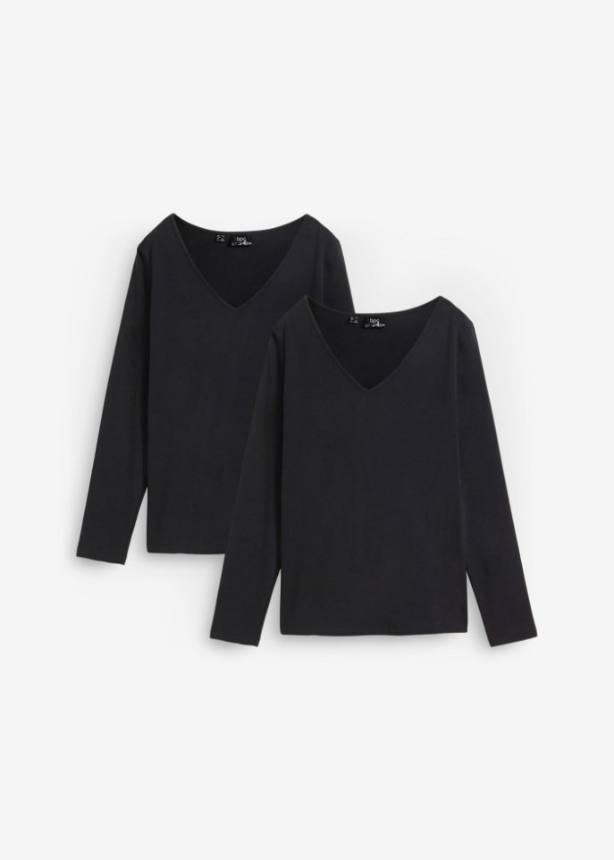 Langarmshirt mit V-Ausschnitt (2er Pack)