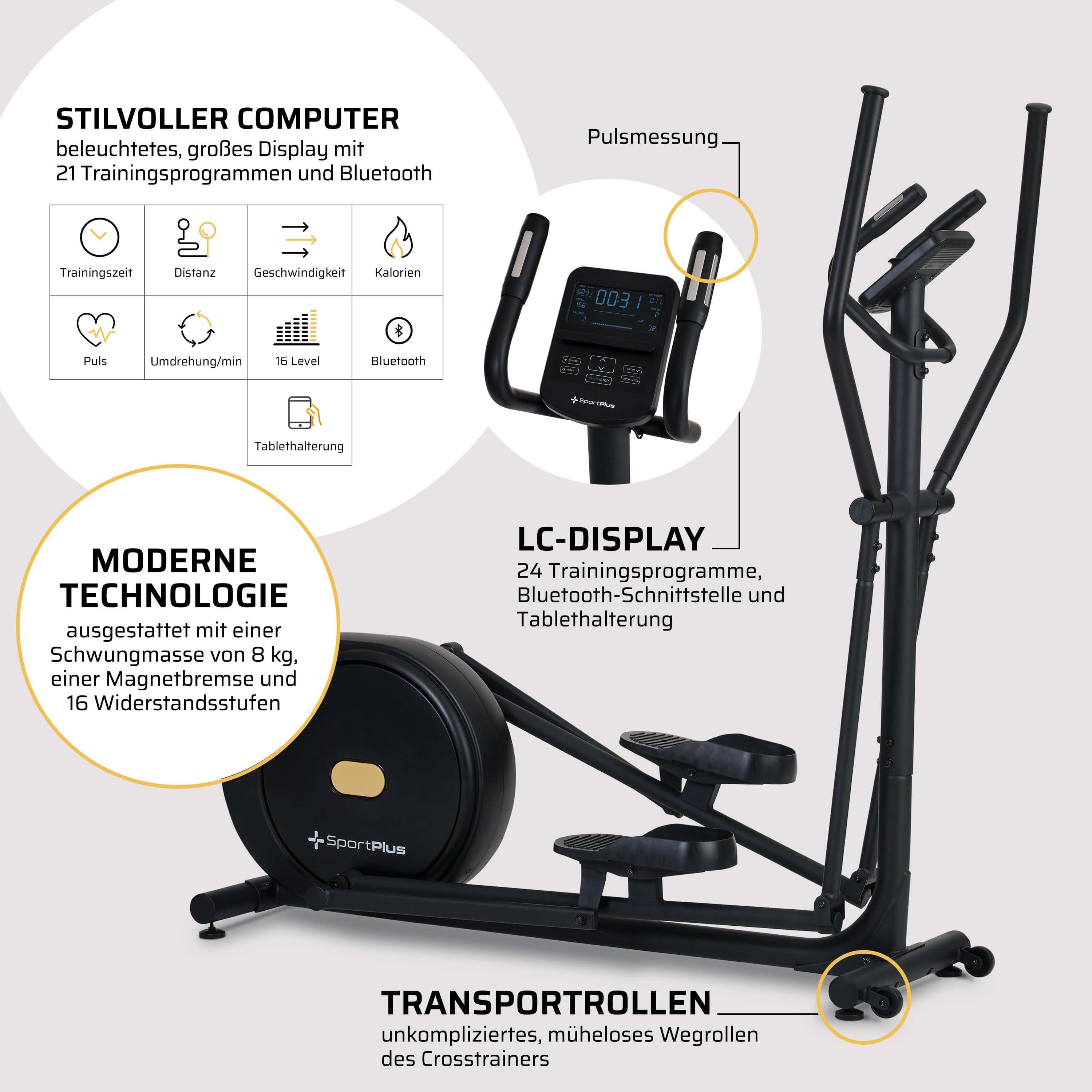SportPlus Crosstrainer SP-ET-9910-B-iE, Design Crosstrainer, Magnetbremse, integrierte Herzfrequenz-Messung