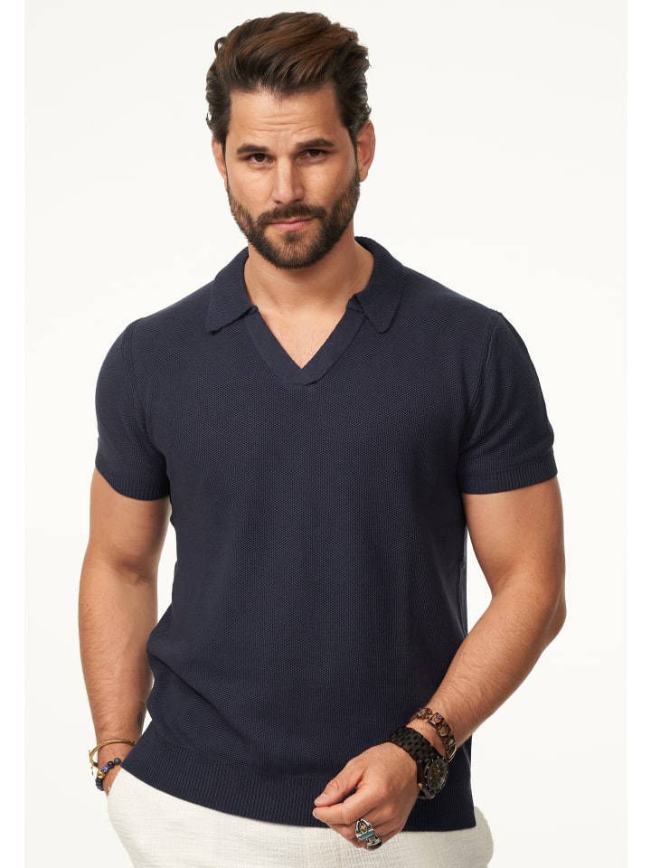 SOULSTAR Poloshirt - mit offenem Kragen Kurzarm Strick Polo-Hemd T-Shirt in Navy günstig kaufen