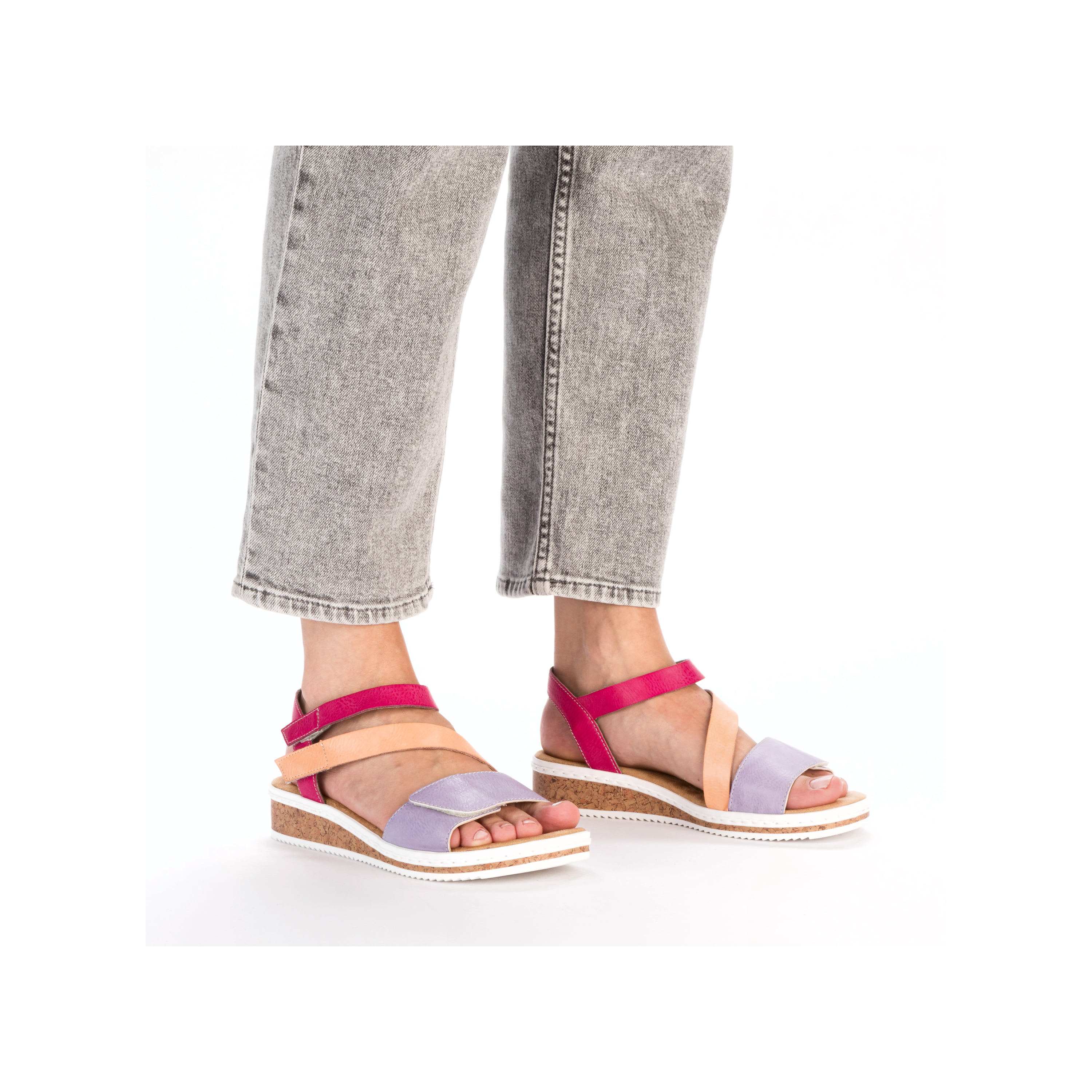 Rieker Damen Keilsandaletten lila-pink-lachsfarben