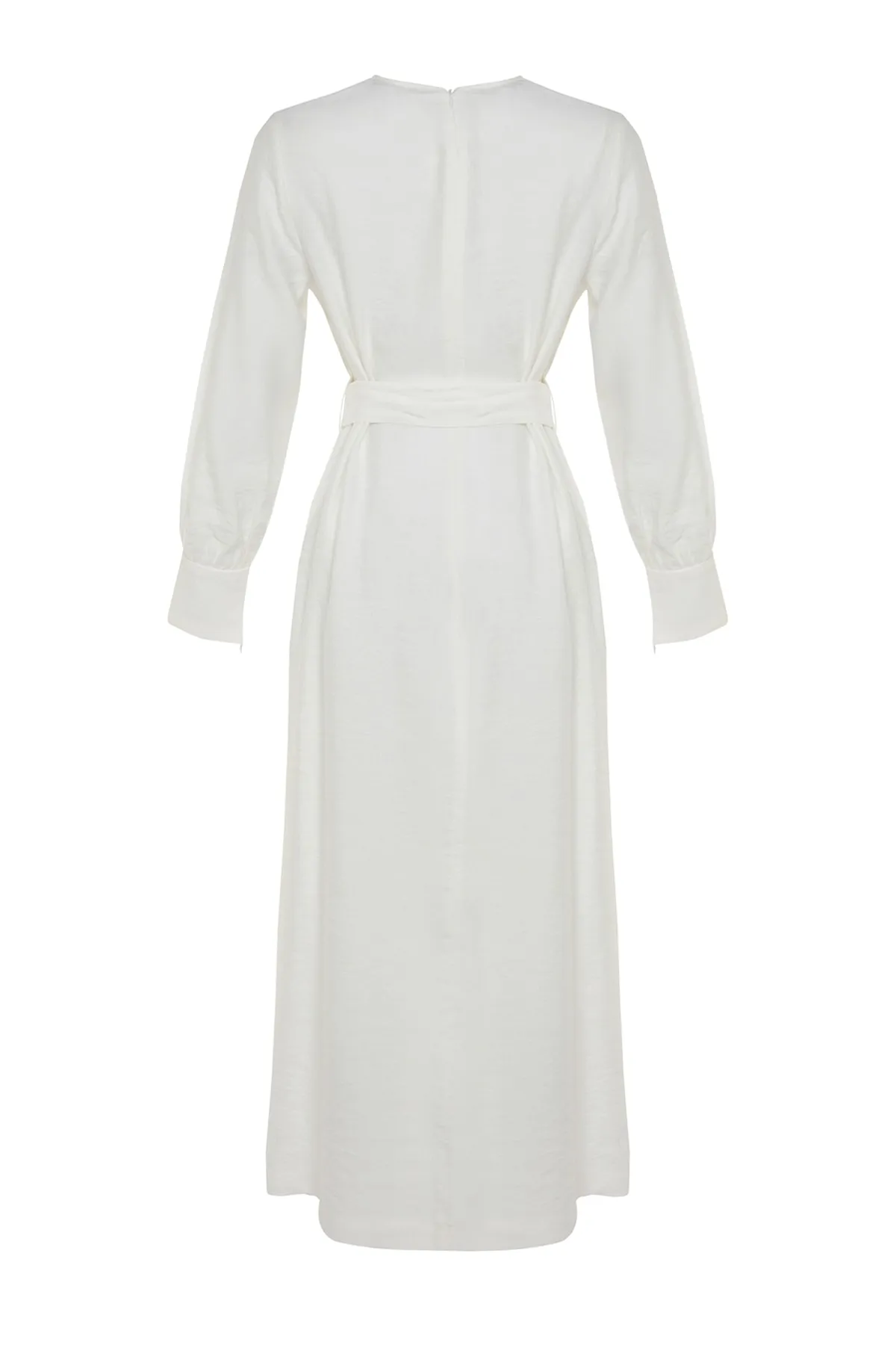 Trendyol Modest  Weißes, gewebtes Kleid in Leinenoptik mit breitem Gürtel und Reißverschlussbündchen TCTSS23EB00219