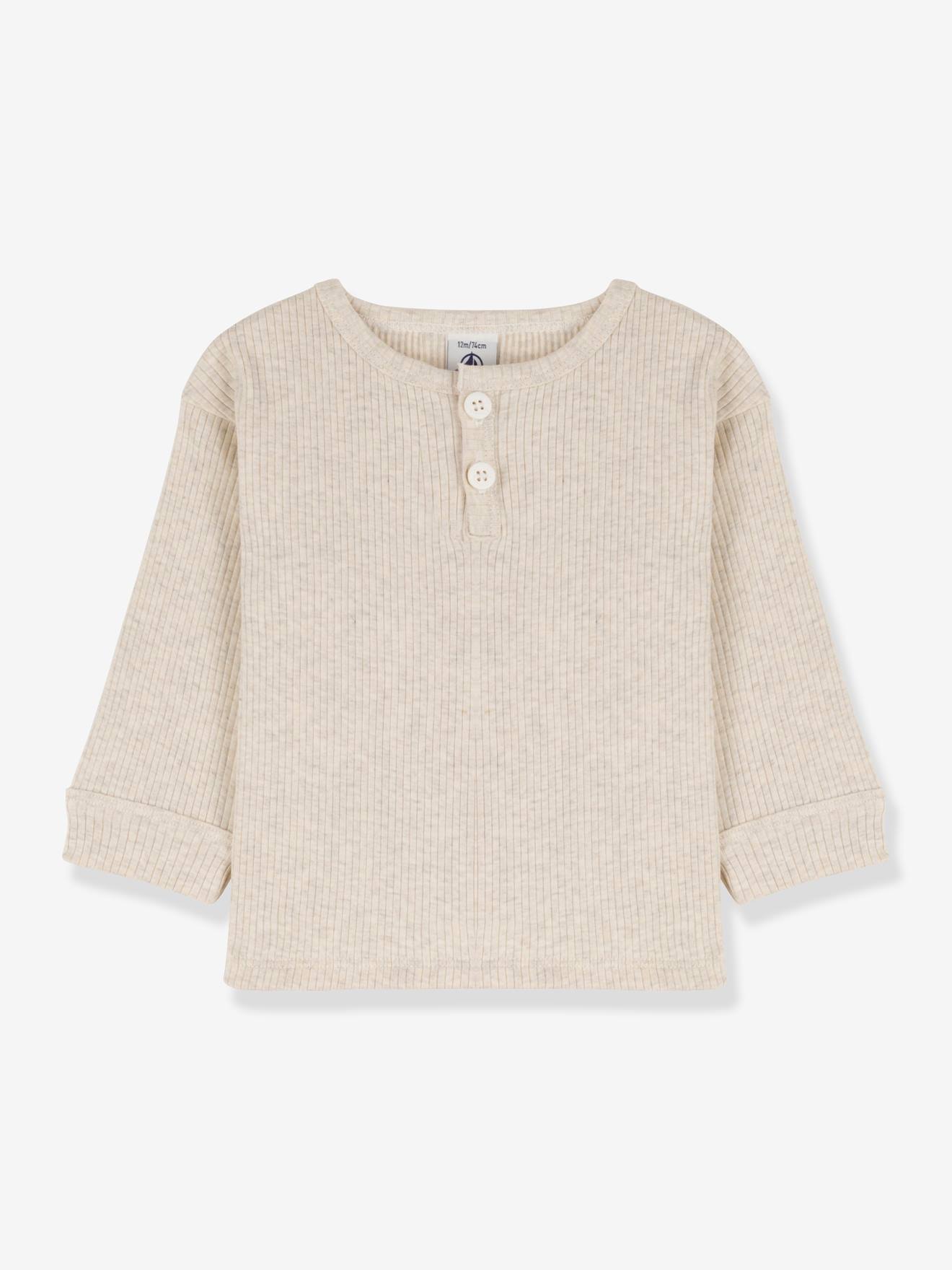 T-shirt manches longues bébé en coton bio PETIT BATEAU beige chiné