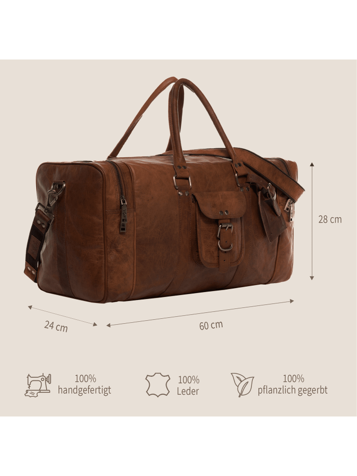 SID & VAIN Leder-Reisetasche echt Leder Weekender groß braun-60 in braun günstig kaufen L
