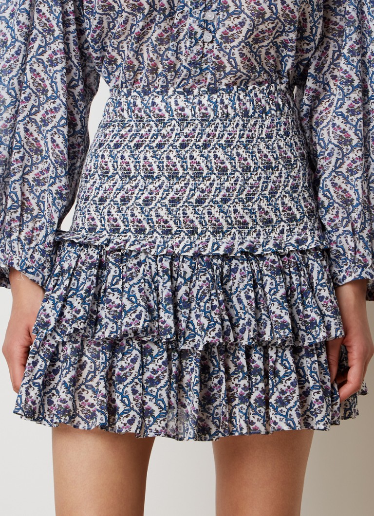 Saia mini plissada Isabel Marant Naomi com estampa floral e detalhe franzido.