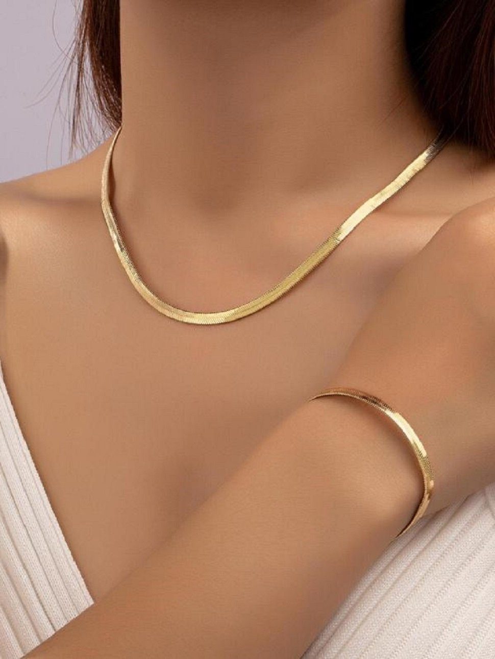 ENGELSINN Ketten und Armband Set Halskette Armband Armkette Set Gold Edelstahl Schmuckset (2-tlg), Bestseller Elegant + inkl. Geschenkbox