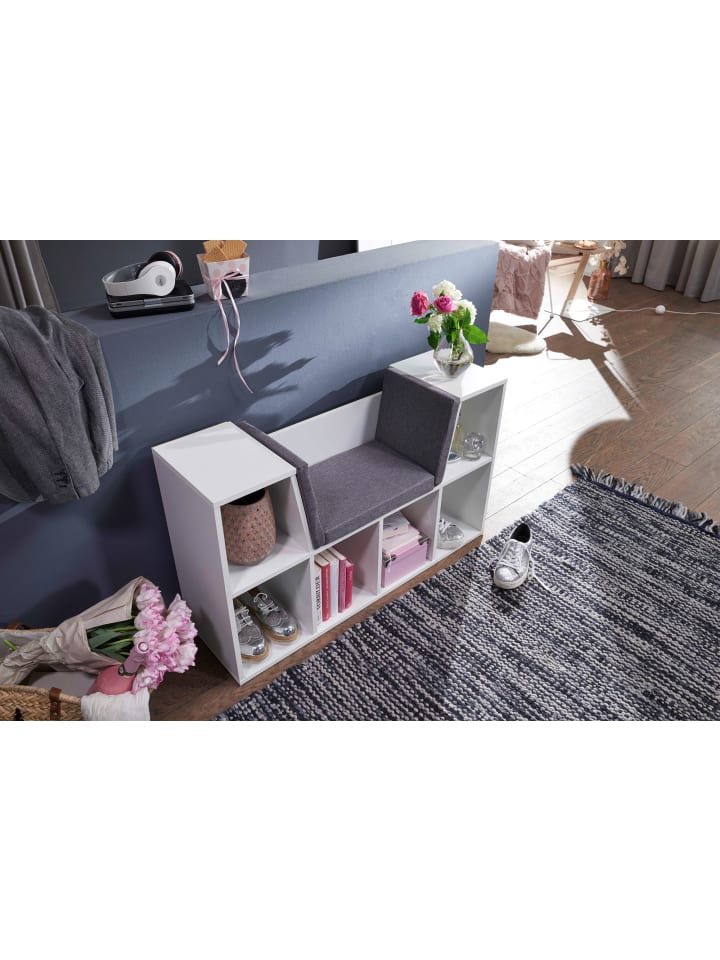 KADIMA DESIGN Regal-Sitzbank | Weiß, 101.5x61.5cm, 6 Fächer, Grau günstig kaufen onesize
