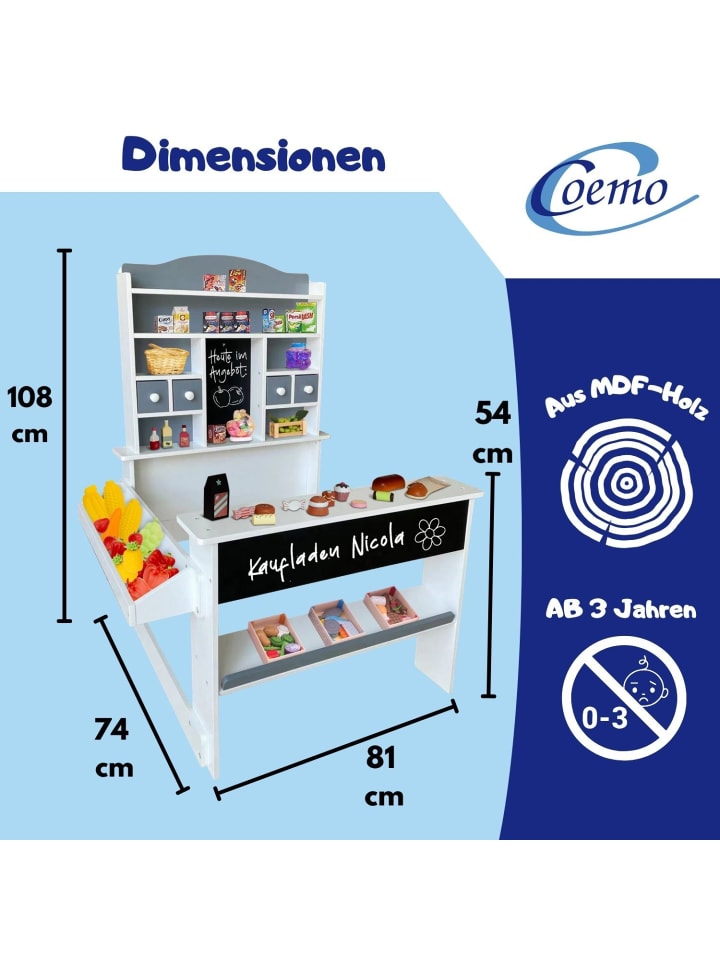 Coemo Kaufladen Nicola Holz mit Theke in Grau günstig kaufen onesize