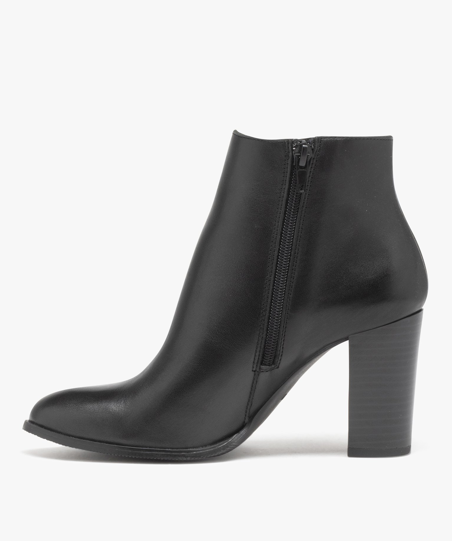 Boots femme à talon haut dessus en cuir uni - Taneo noir | GEMO
