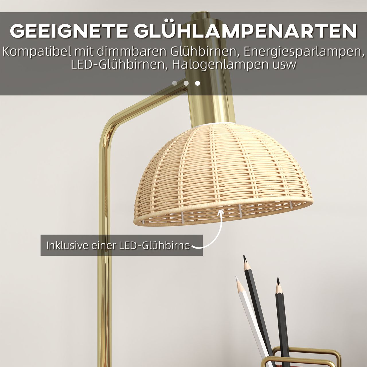 HOMCOM Tischleuchte Tischlampe mit E14 Fassung 40W Nachttischlampe mit LED-Birne