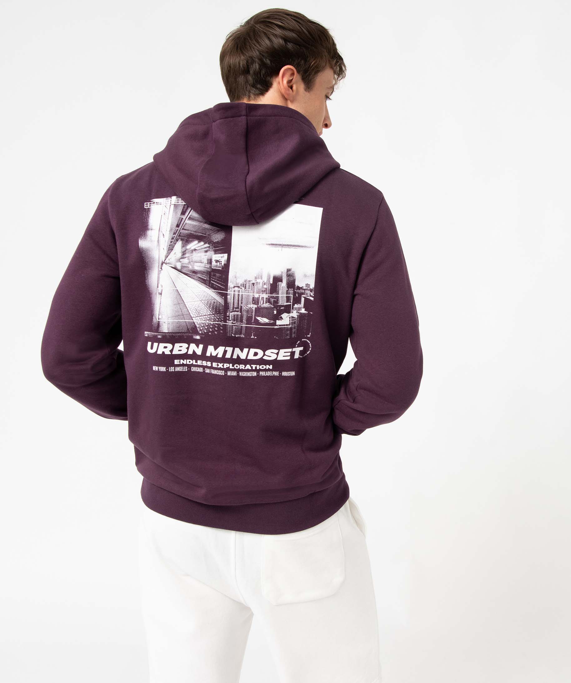 Sweat homme à capuche avec motif streetwear violet | GEMO