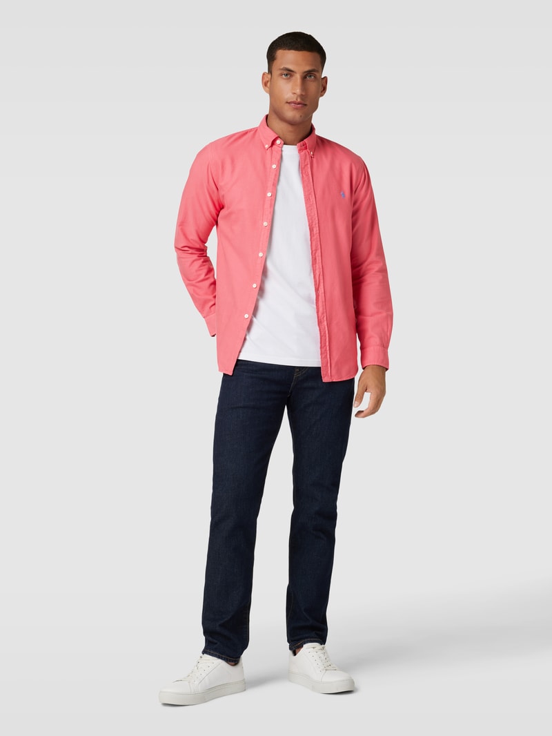 Slim Fit Freizeithemd mit Button-Down-Kragen in hellrot