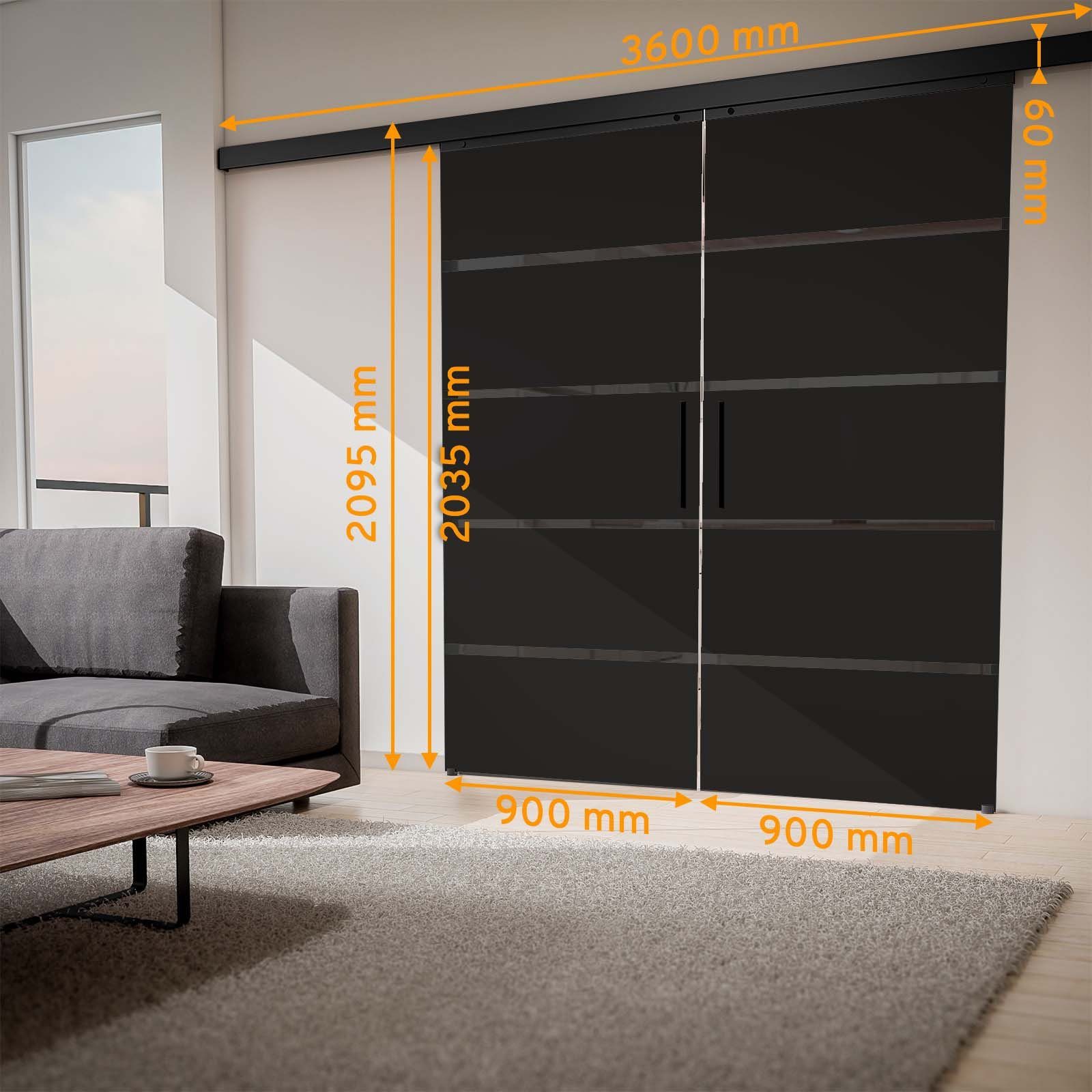 inova wohnen Doppelschiebetür Blockstreifen schwarz (inkl. Stabgriff und Schienensystem in Schwarz), 180 x 203,5 cm